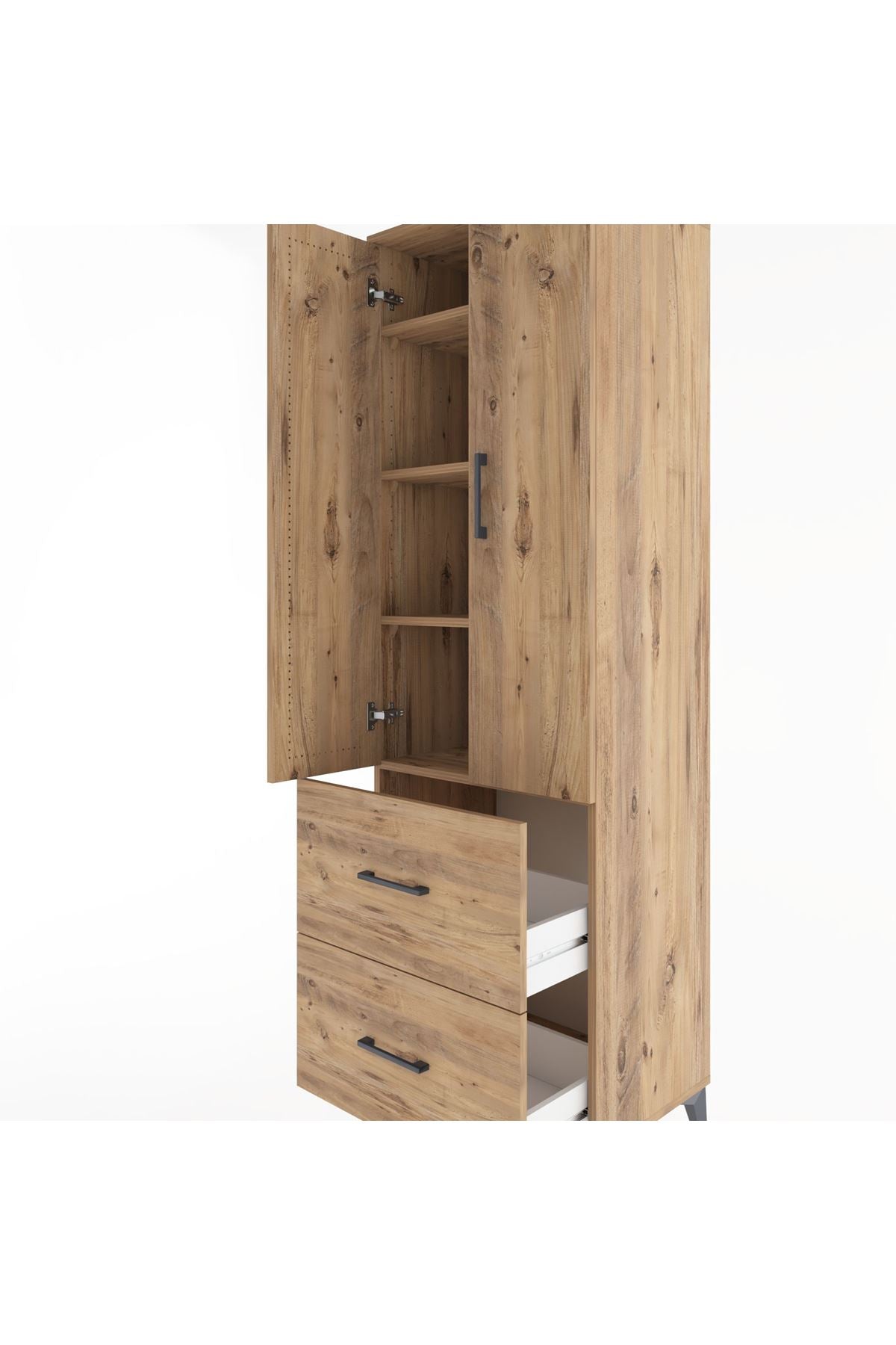 Hyperion Dolap 4 Raflı 2 Çekmeceli 2 Kapaklı 60x44x195 Çam-Çam