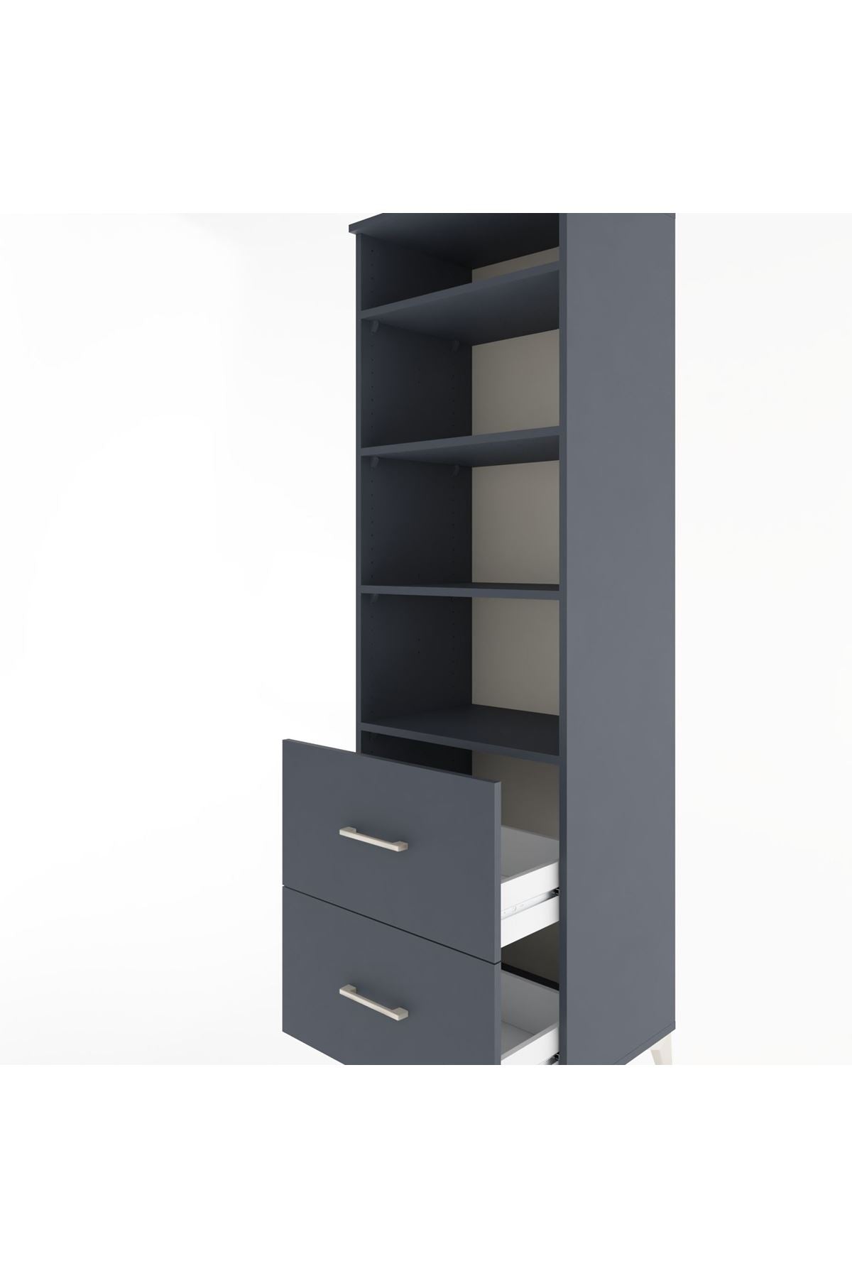 Hyperion Dolap 4 Raflı 2 Çekmeceli 60x44x195 Antrasit-Antrasit