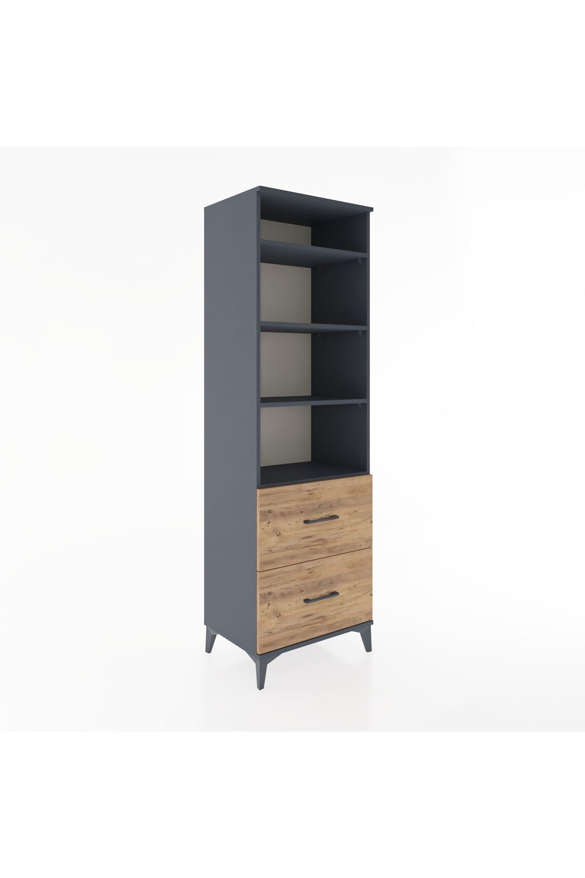 Hyperion Dolap 4 Raflı 2 Çekmeceli 60x44x195 Antrasit-Çam