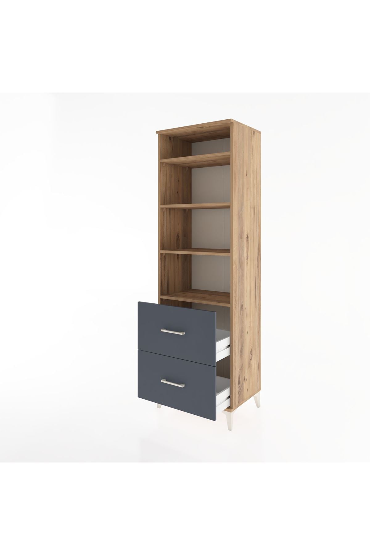 Hyperion Dolap 4 Raflı 2 Çekmeceli 60x44x195 Çam-Antrasit