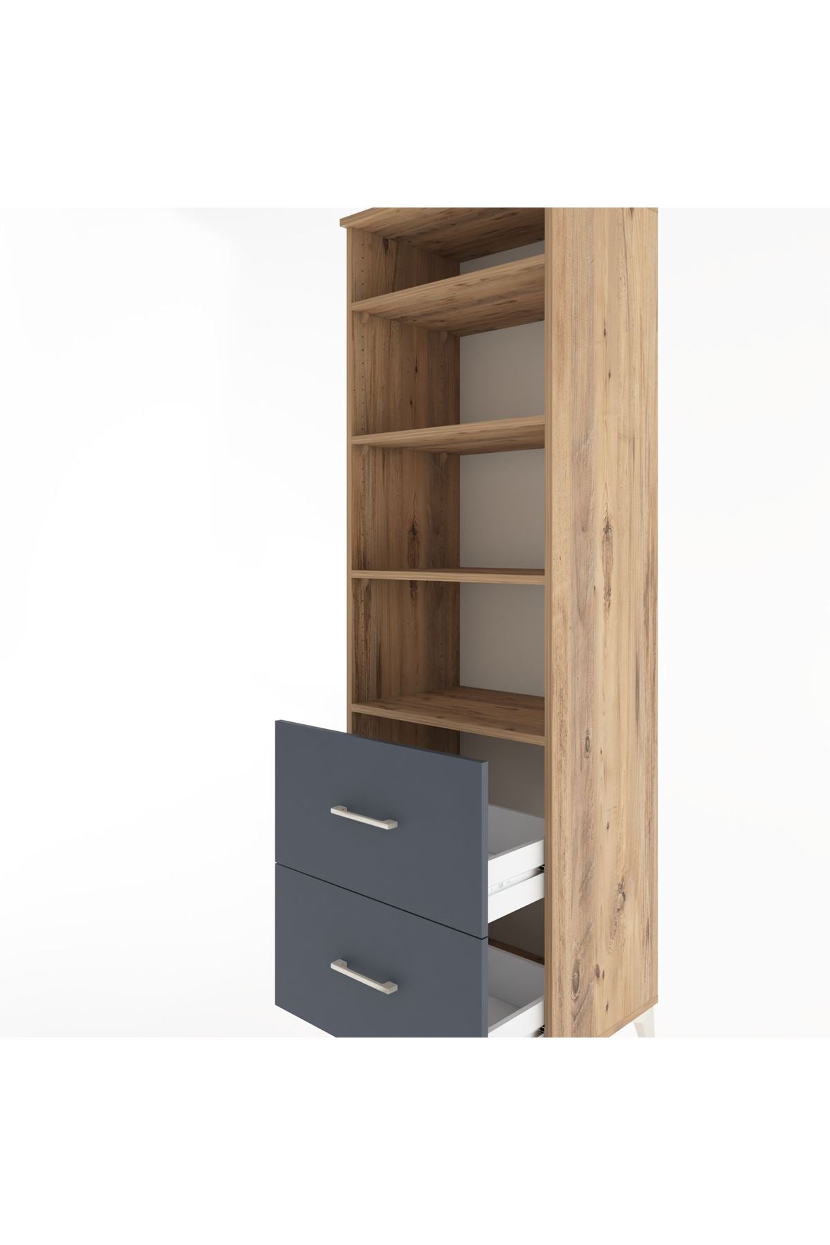 Hyperion Dolap 4 Raflı 2 Çekmeceli 60x44x195 Çam-Antrasit