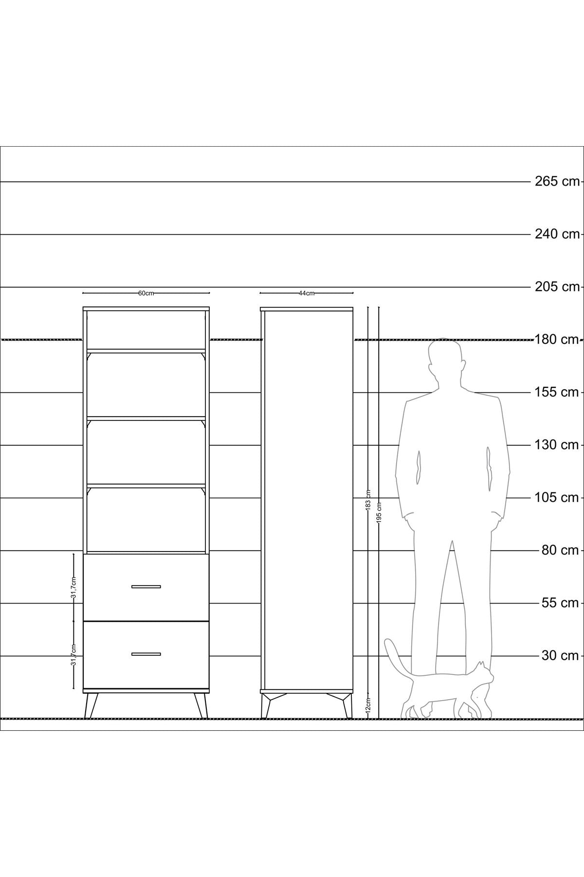 Hyperion Dolap 4 Raflı 2 Çekmeceli 60x44x195 Çam-Çam