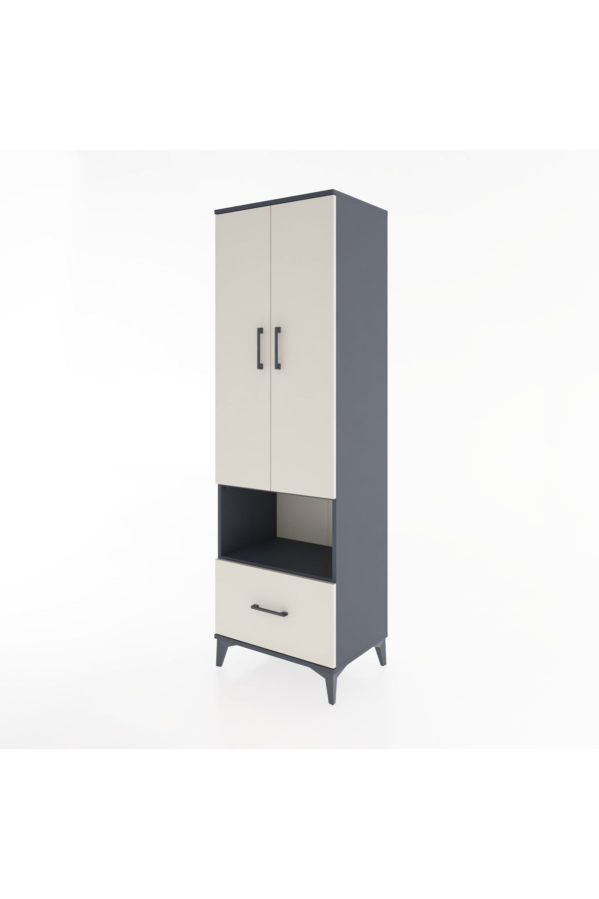 Hyperion Dolap 3 Raflı Tek Çekmeceli Tek Askılı 60x44x195 Antrasit-Aytaşı