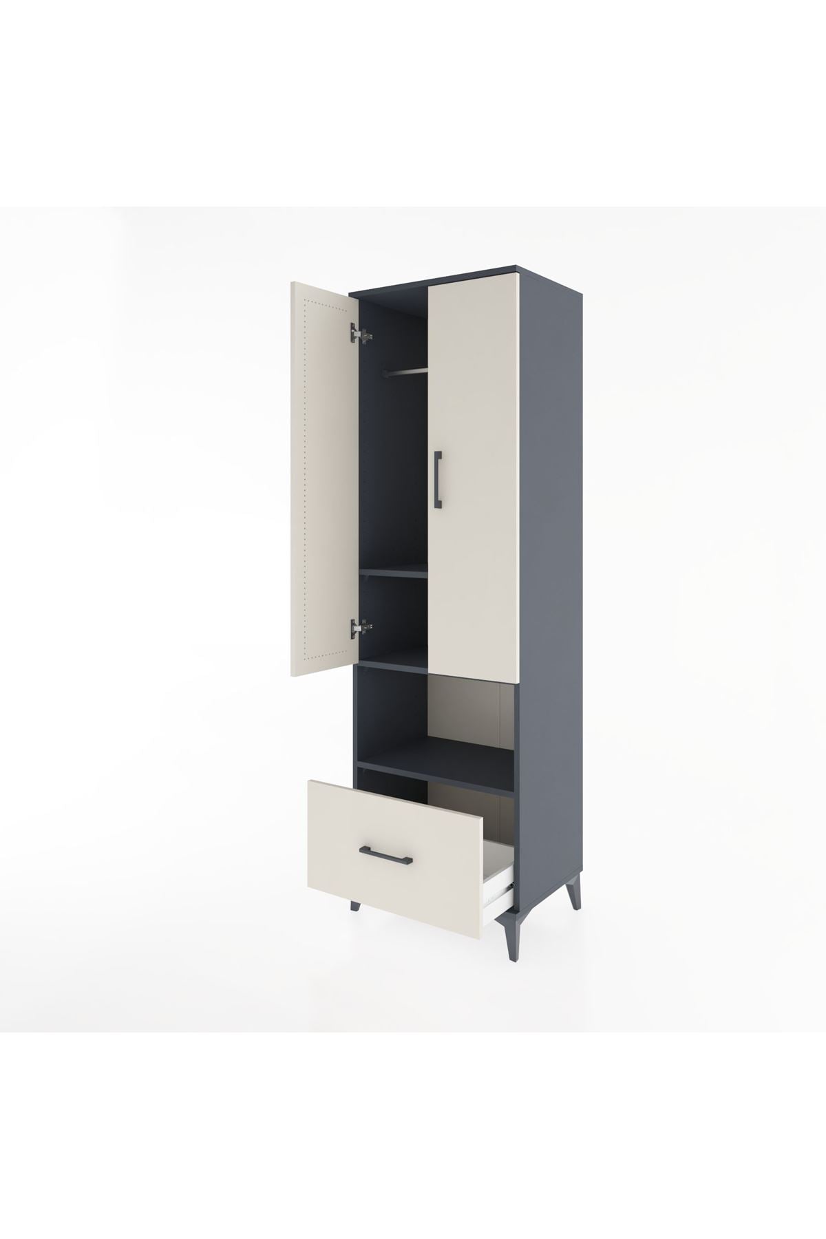 Hyperion Dolap 3 Raflı Tek Çekmeceli Tek Askılı 60x44x195 Antrasit-Aytaşı