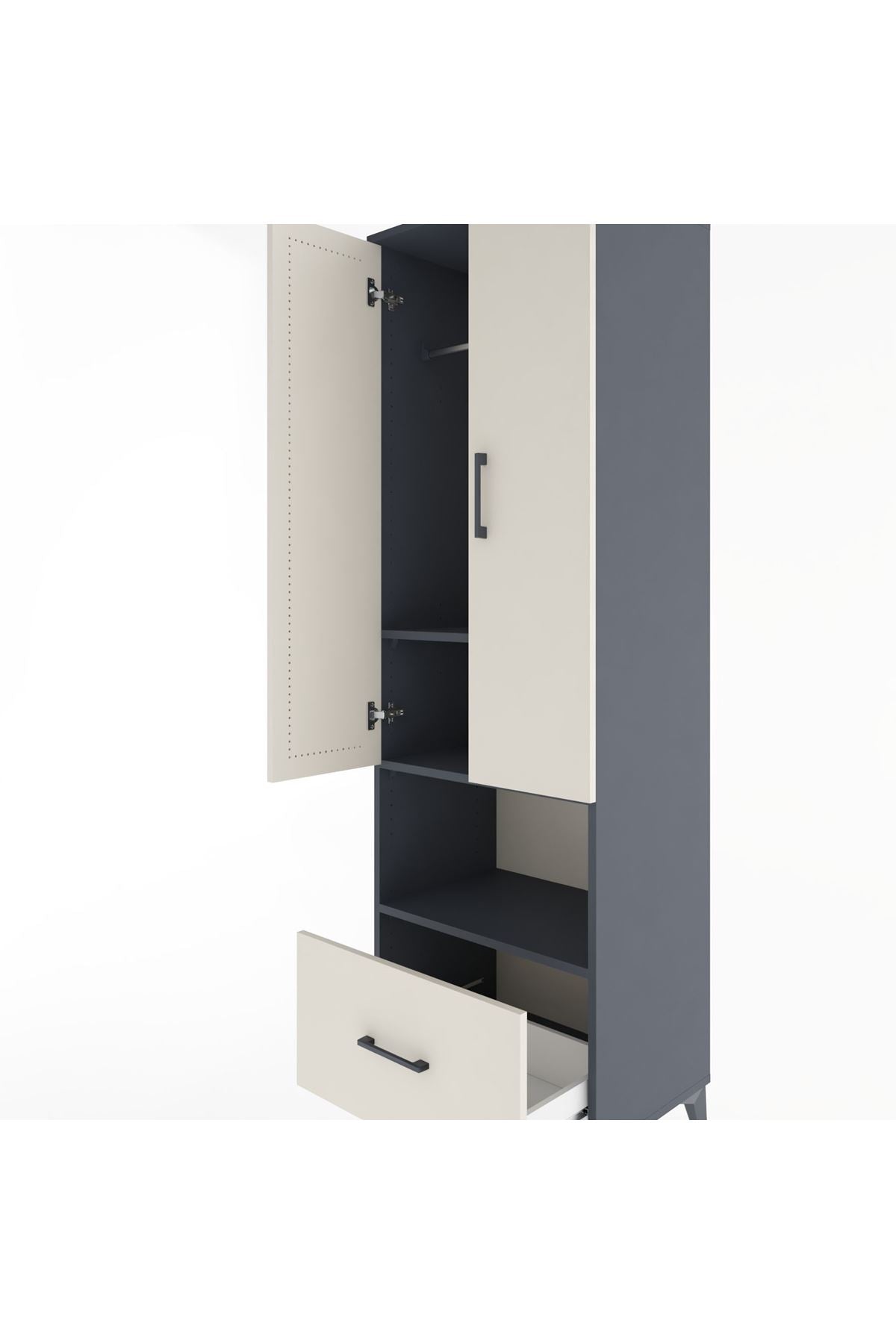 Hyperion Dolap 3 Raflı Tek Çekmeceli Tek Askılı 60x44x195 Antrasit-Aytaşı