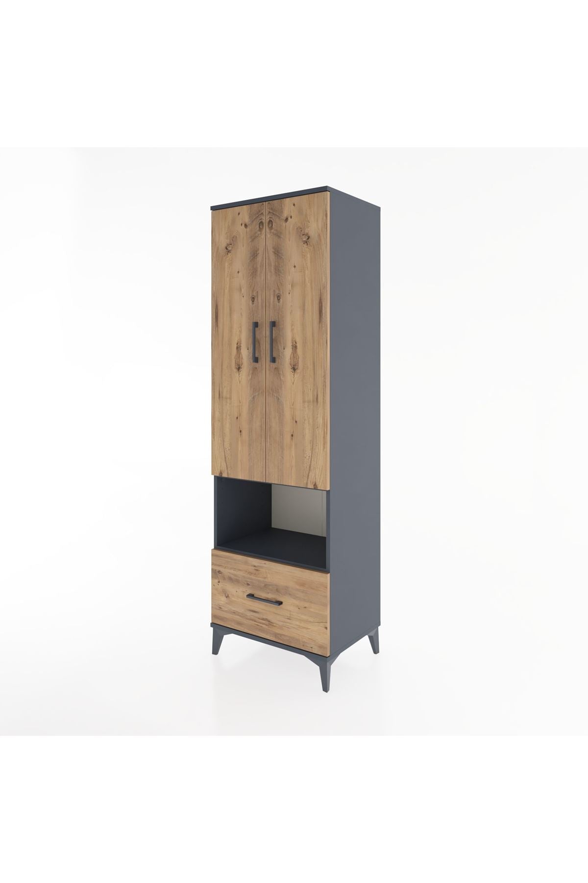 Hyperion Dolap 3 Raflı Tek Çekmeceli Tek Askılı 60x44x195 Antrasit-Çam