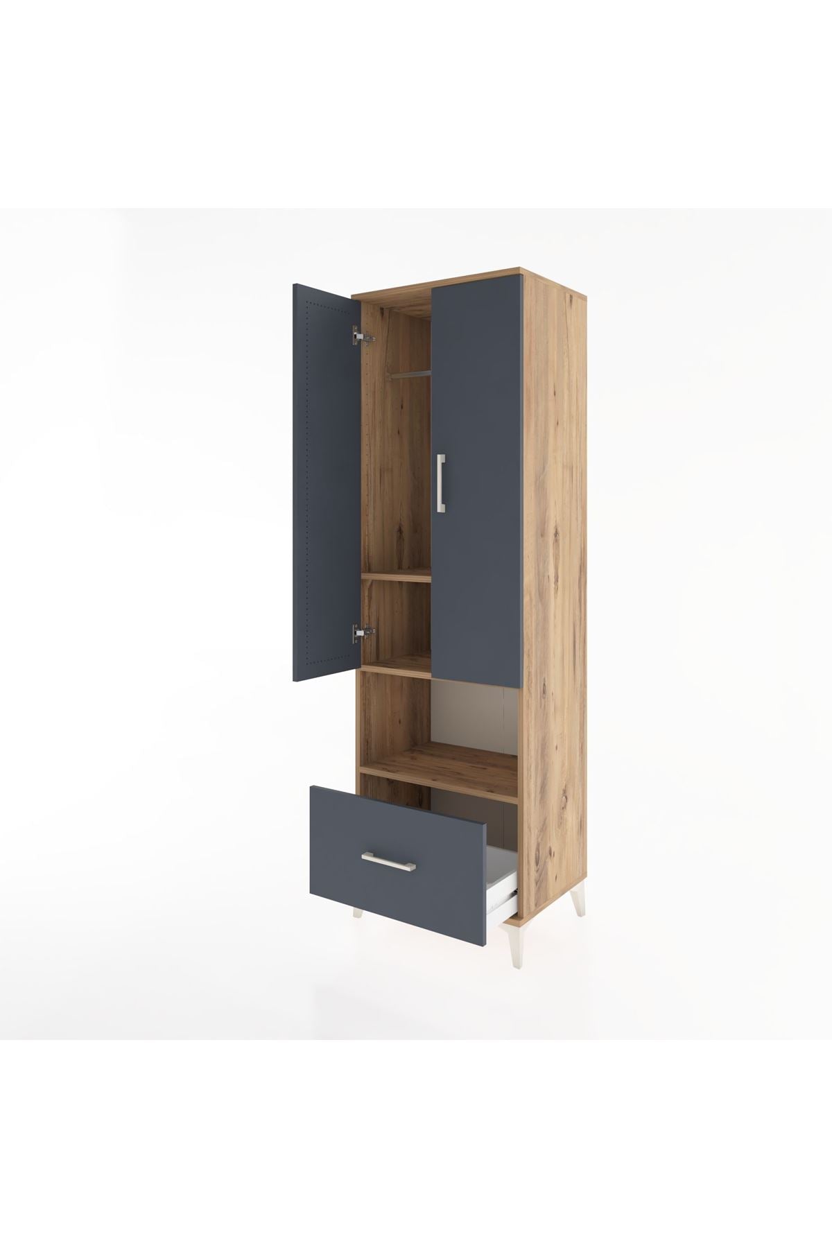 Hyperion Dolap 3 Raflı Tek Çekmeceli Tek Askılı 60x44x195 Çam-Antrasit