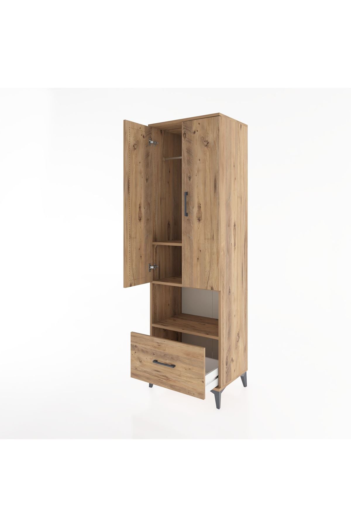 Hyperion Dolap 3 Raflı Tek Çekmeceli Tek Askılı 60x44x195 Çam-Çam