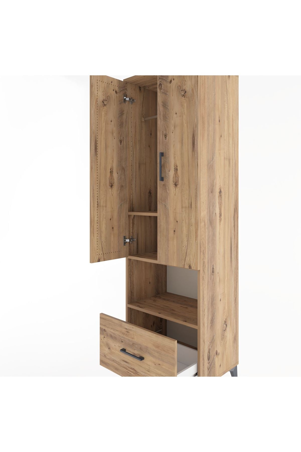Hyperion Dolap 3 Raflı Tek Çekmeceli Tek Askılı 60x44x195 Çam-Çam