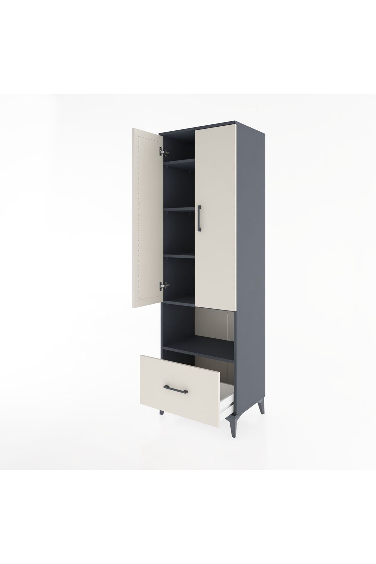 Hyperion Dolap 5 Raflı Tek Çekmeceli 2 Kapaklı 60x44x195 Antrasit-Aytaşı