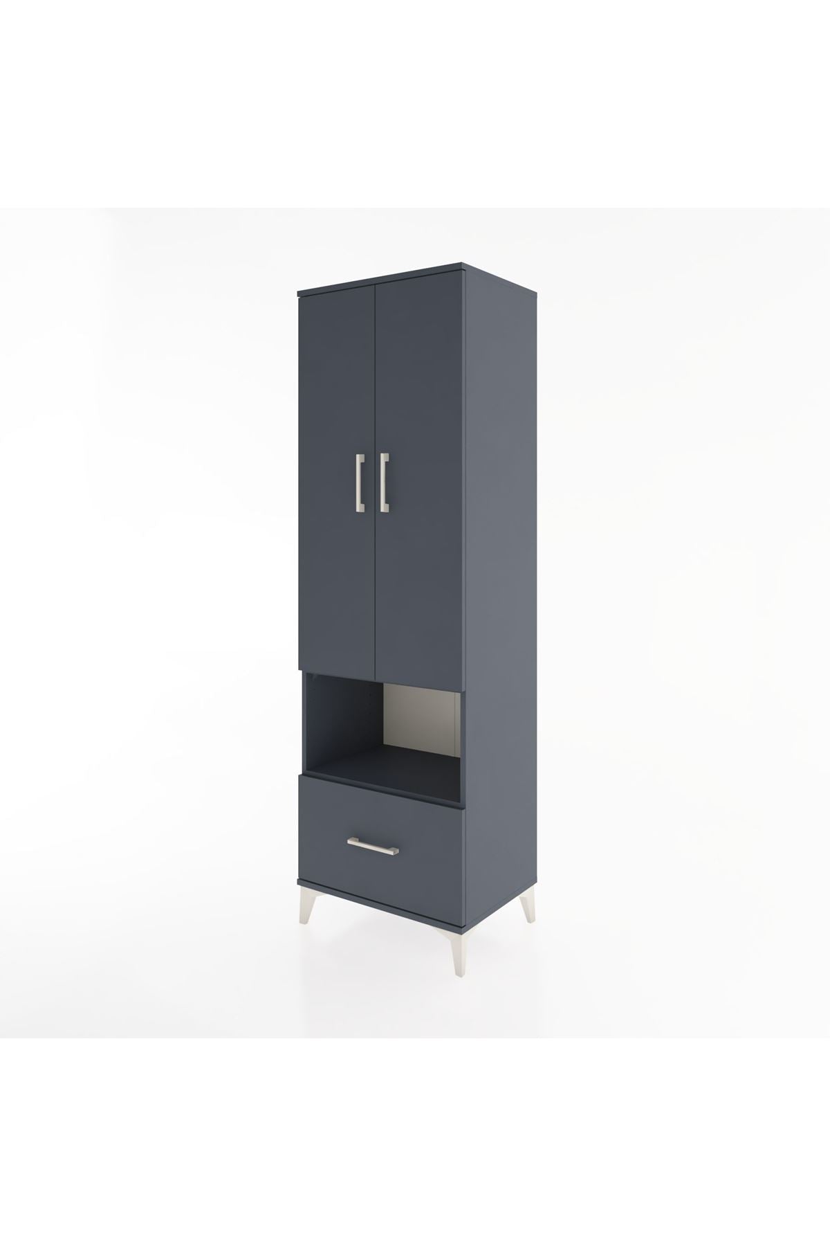 Hyperion Dolap 5 Raflı Tek Çekmeceli 2 Kapaklı 60x44x195 Antrasit-Antrasit