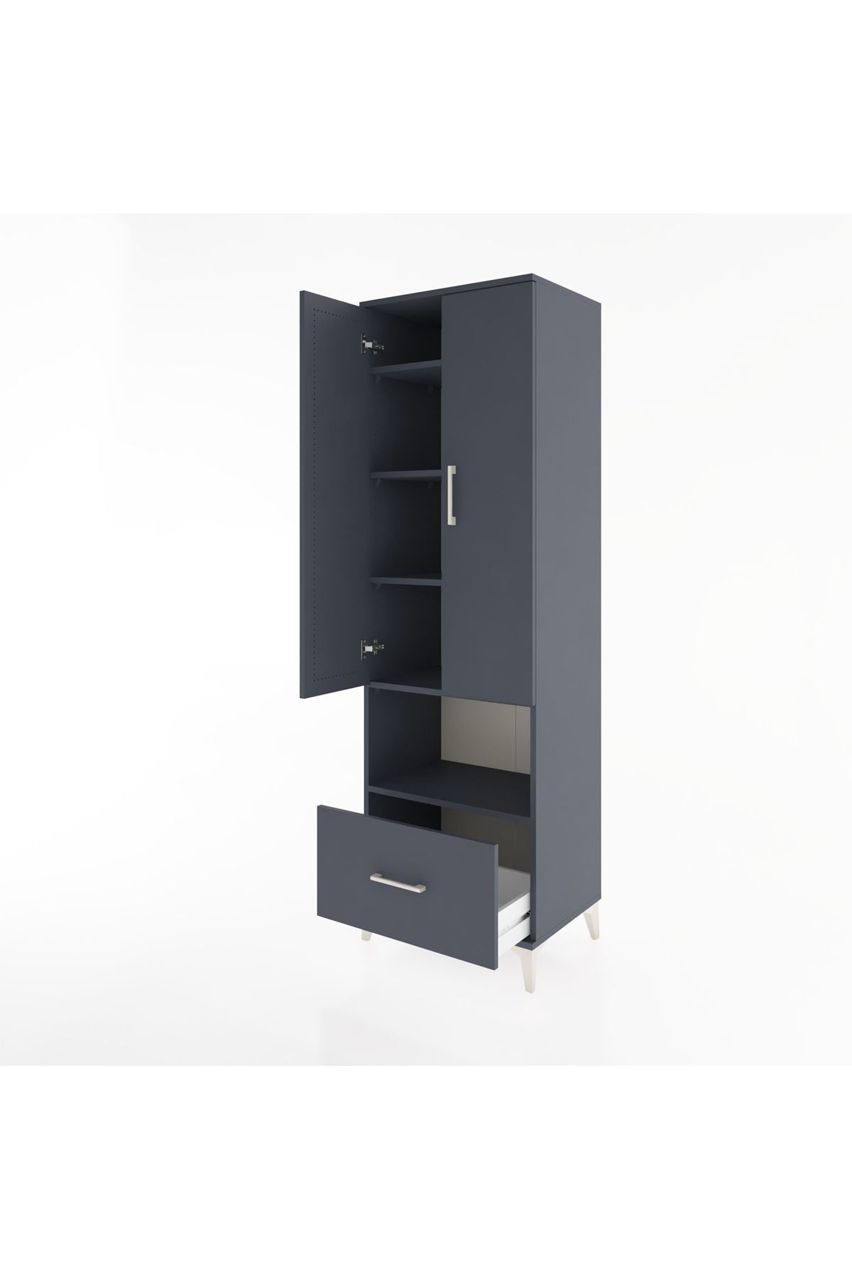 Hyperion Dolap 5 Raflı Tek Çekmeceli 2 Kapaklı 60x44x195 Antrasit-Antrasit