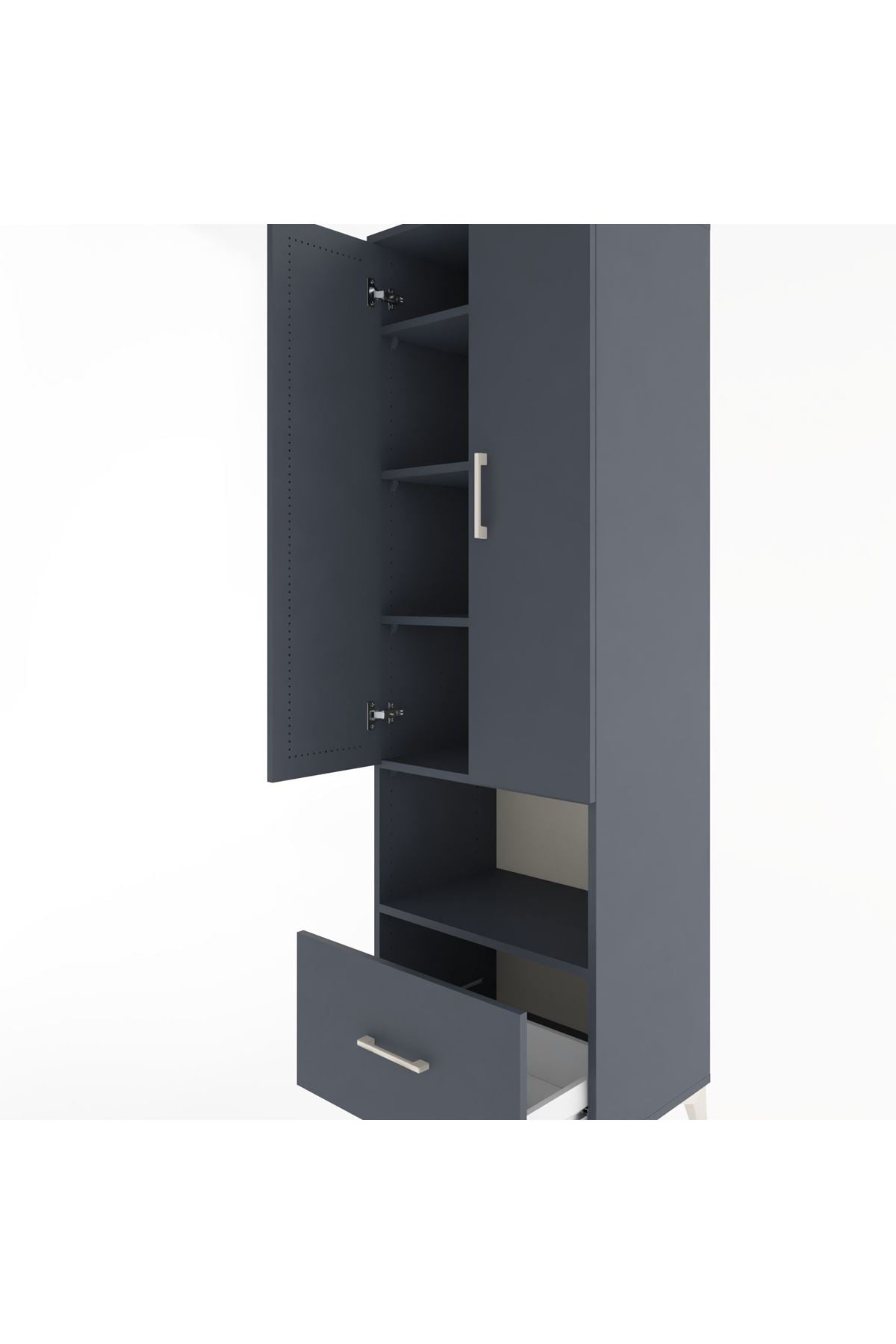Hyperion Dolap 5 Raflı Tek Çekmeceli 2 Kapaklı 60x44x195 Antrasit-Antrasit