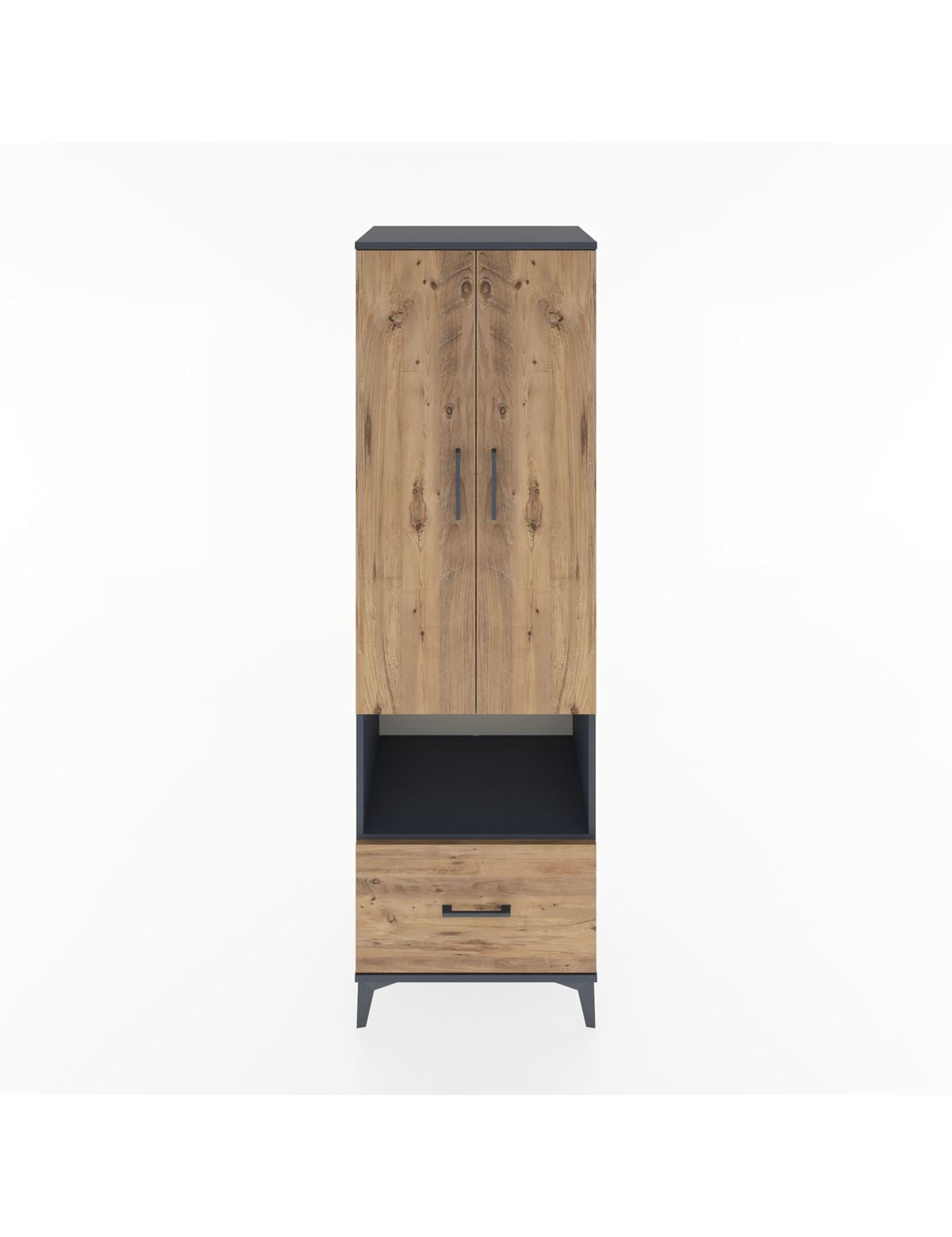 Hyperion Dolap 5 Raflı Tek Çekmeceli 2 Kapaklı 60x44x195 Antrasit-Çam