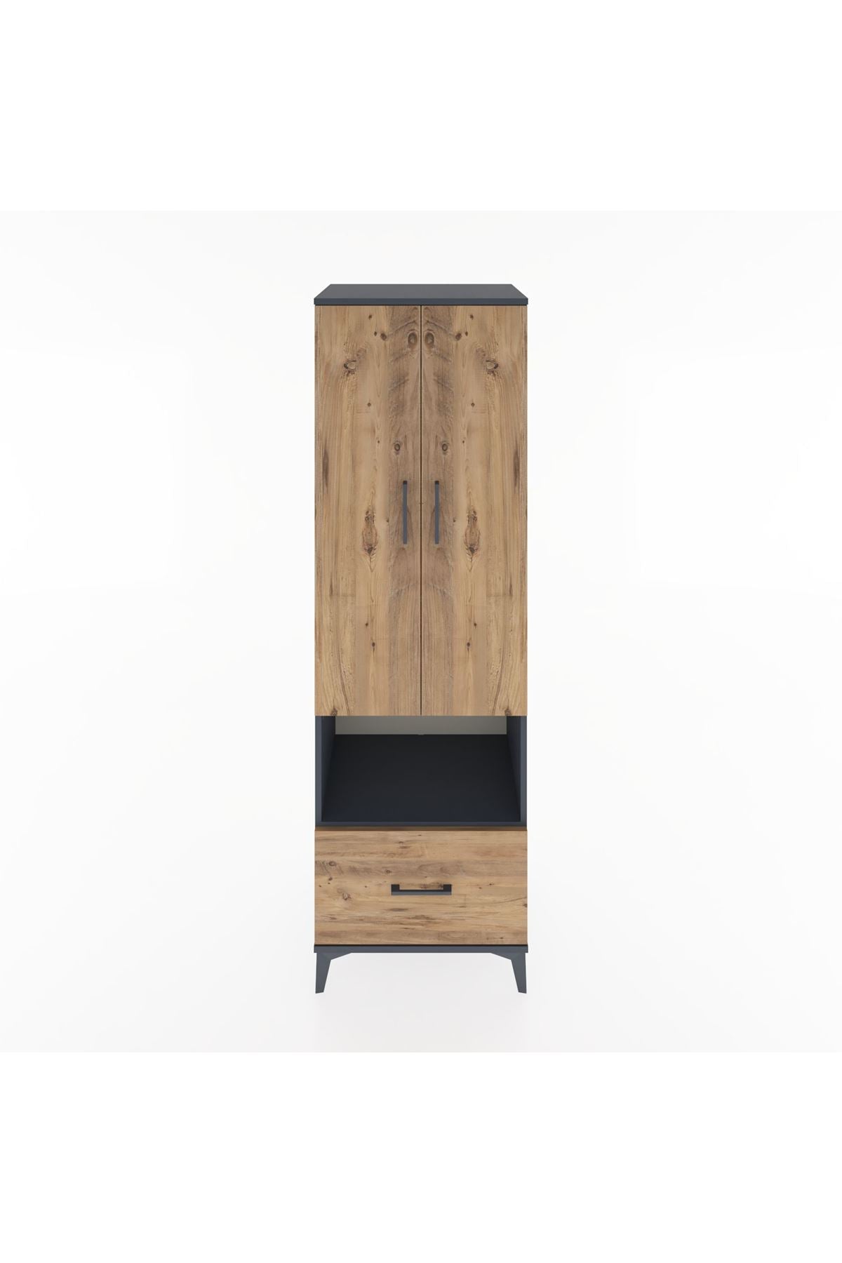 Hyperion Dolap 5 Raflı Tek Çekmeceli 2 Kapaklı 60x44x195 Antrasit-Çam