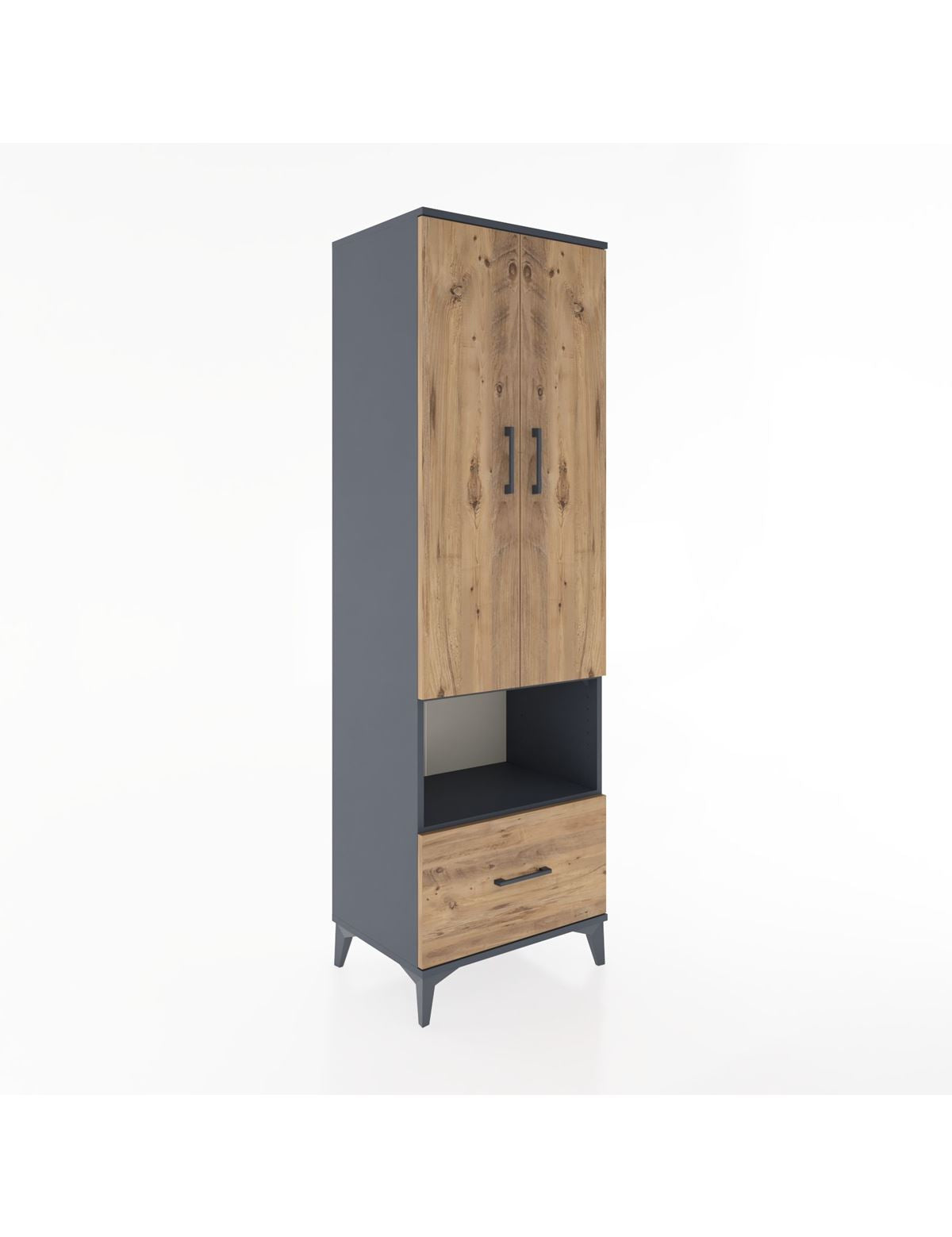 Hyperion Dolap 5 Raflı Tek Çekmeceli 2 Kapaklı 60x44x195 Antrasit-Çam