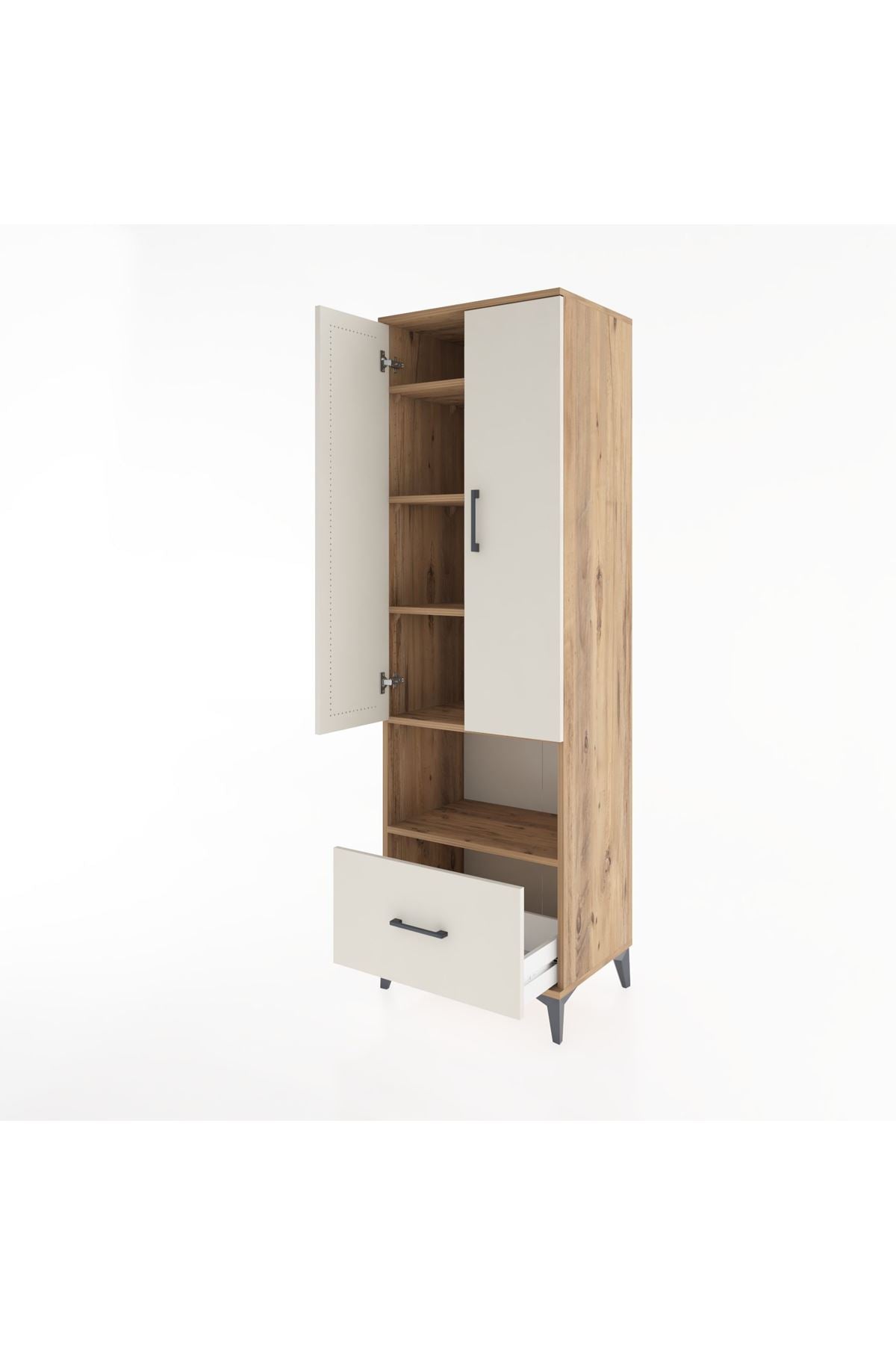 Hyperion Dolap 5 Raflı Tek Çekmeceli 2 Kapaklı 60x44x195 Çam-Aytaşı