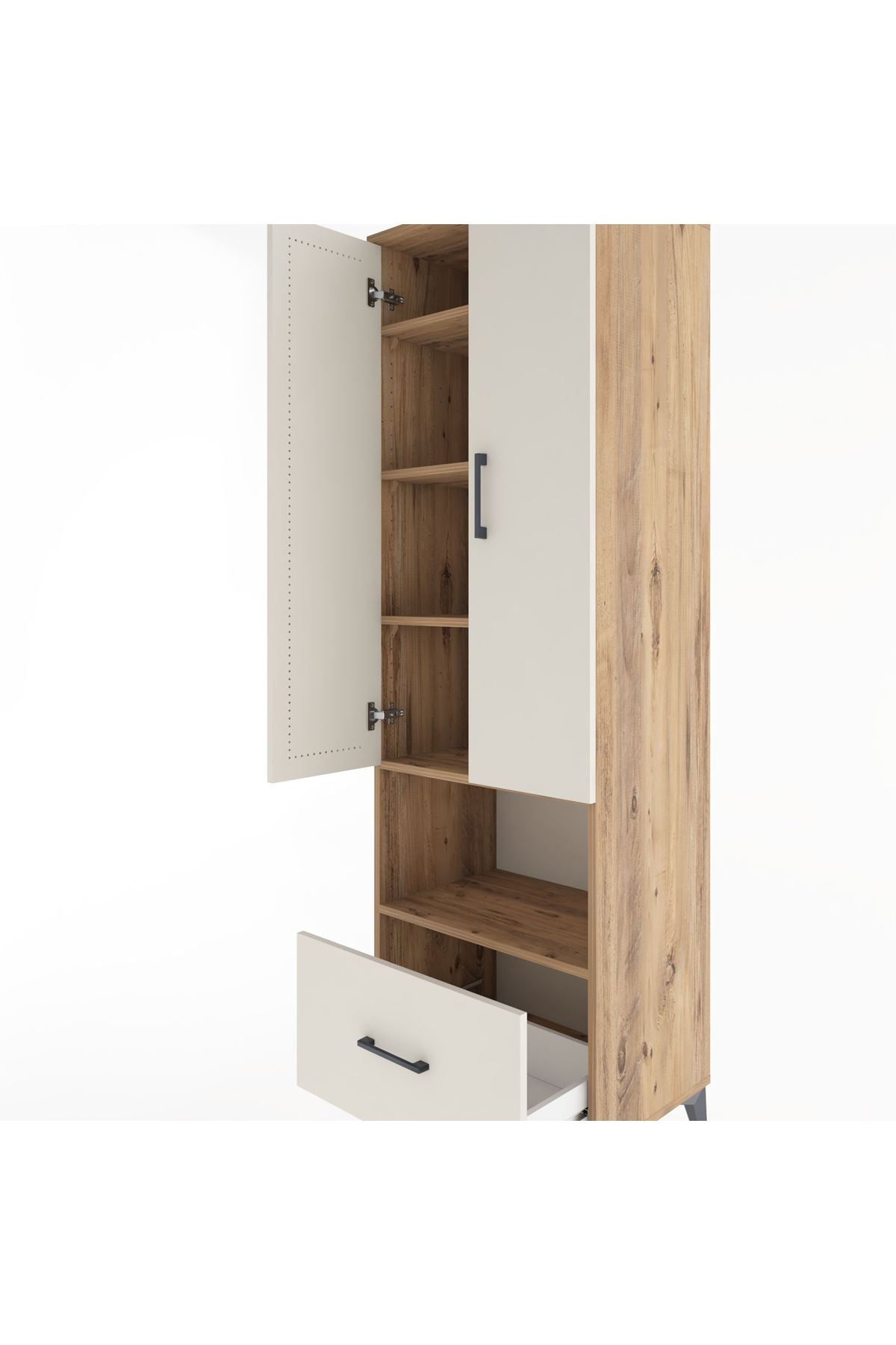 Hyperion Dolap 5 Raflı Tek Çekmeceli 2 Kapaklı 60x44x195 Çam-Aytaşı