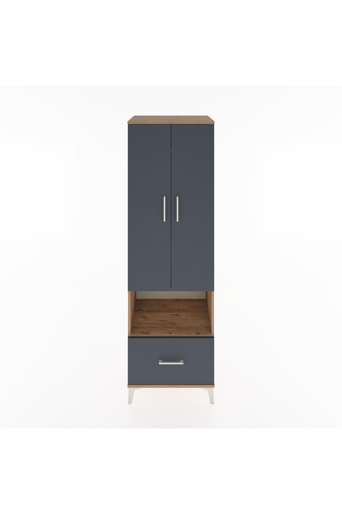 Hyperion Dolap 5 Raflı Tek Çekmeceli 2 Kapaklı 60x44x195 Çam-Antrasit