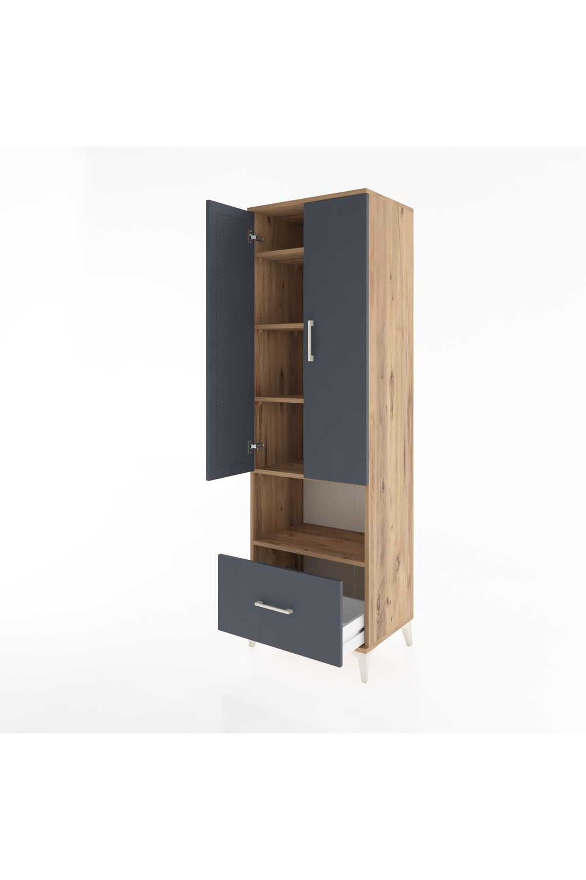 Hyperion Dolap 5 Raflı Tek Çekmeceli 2 Kapaklı 60x44x195 Çam-Antrasit