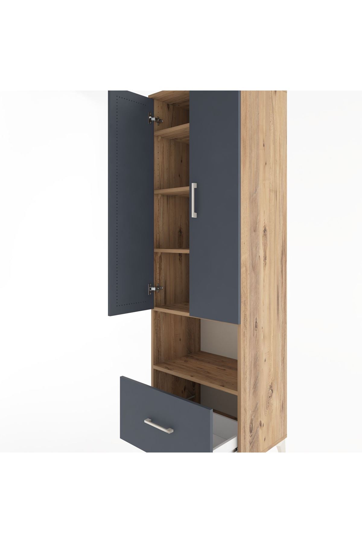 Hyperion Dolap 5 Raflı Tek Çekmeceli 2 Kapaklı 60x44x195 Çam-Antrasit