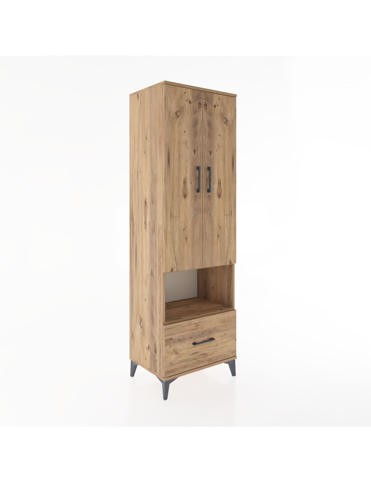 Hyperion Dolap 5 Raflı Tek Çekmeceli 2 Kapaklı 60x44x195 Çam-Çam