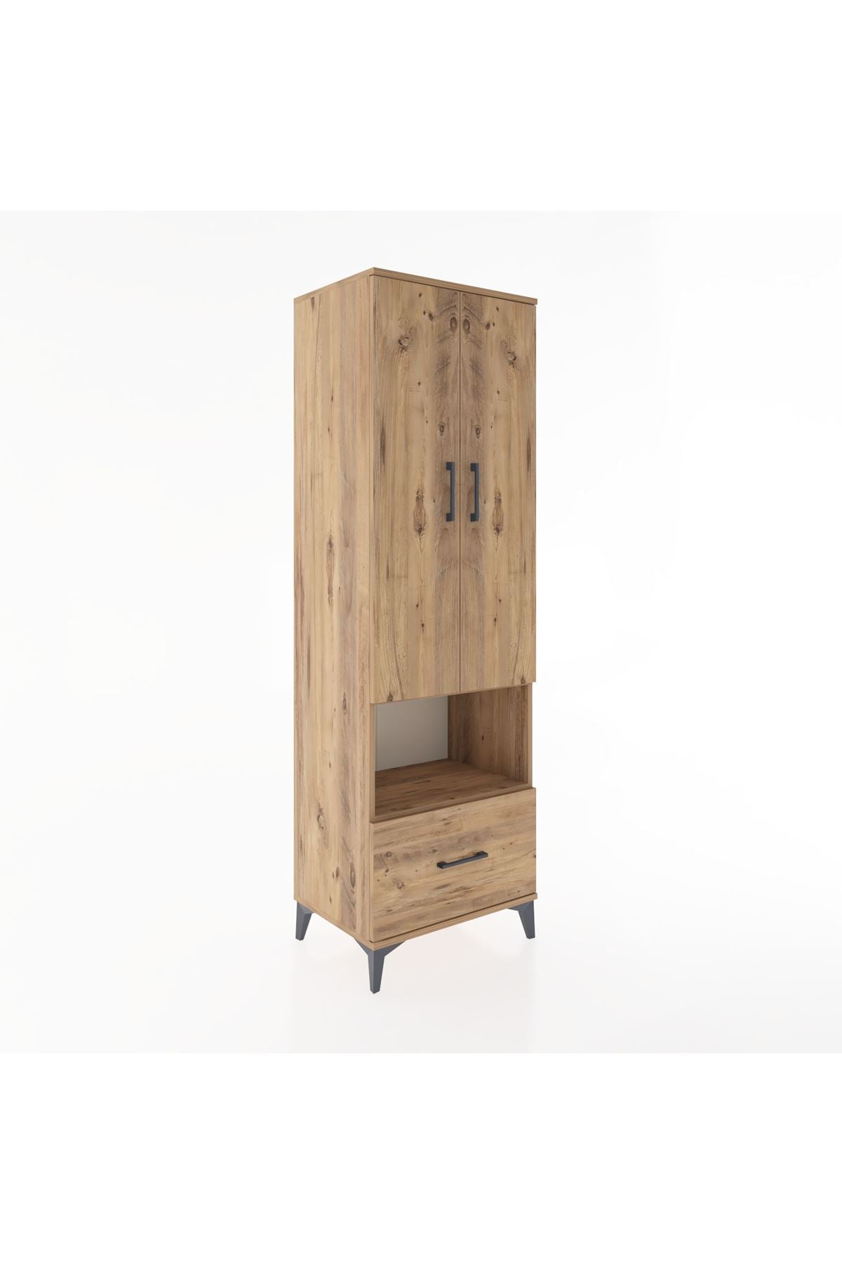 Hyperion Dolap 5 Raflı Tek Çekmeceli 2 Kapaklı 60x44x195 Çam-Çam