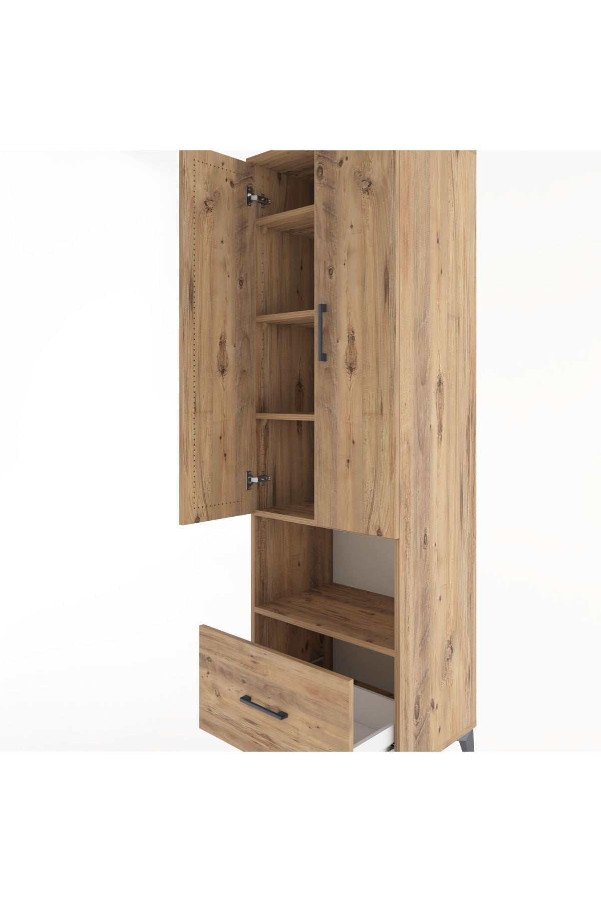 Hyperion Dolap 5 Raflı Tek Çekmeceli 2 Kapaklı 60x44x195 Çam-Çam