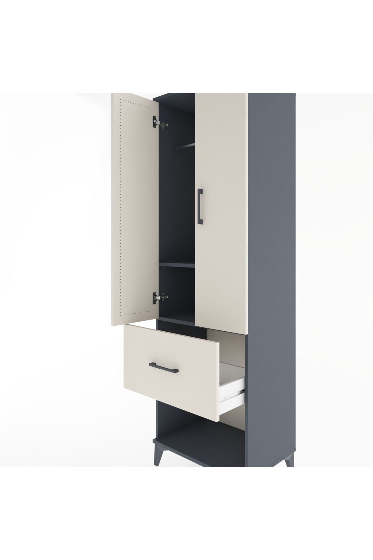 Hyperion Dolap 2 Raflı Tek Çekmeceli Tek Askılı 60x44x195 Antrasit-Aytaşı