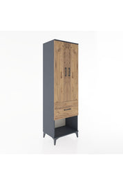 Hyperion Dolap 2 Raflı Tek Çekmeceli Tek Askılı 60x44x195 Antrasit-Çam