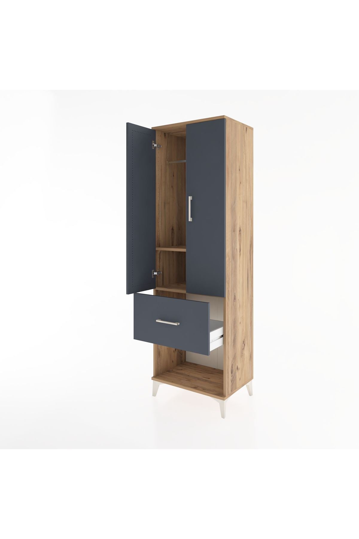Hyperion Dolap 2 Raflı Tek Çekmeceli Tek Askılı 60x44x195 Çam-Antrasit