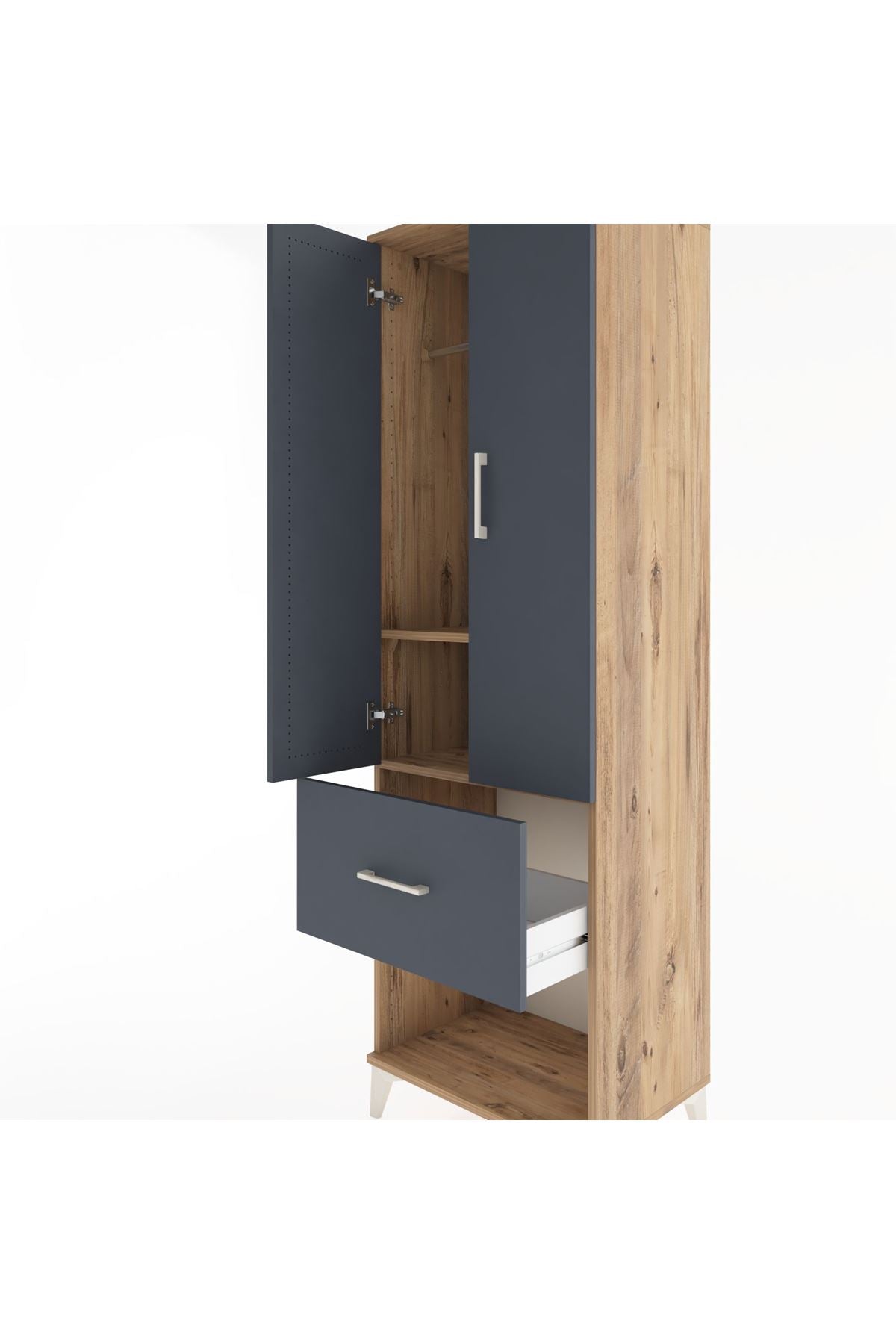 Hyperion Dolap 2 Raflı Tek Çekmeceli Tek Askılı 60x44x195 Çam-Antrasit