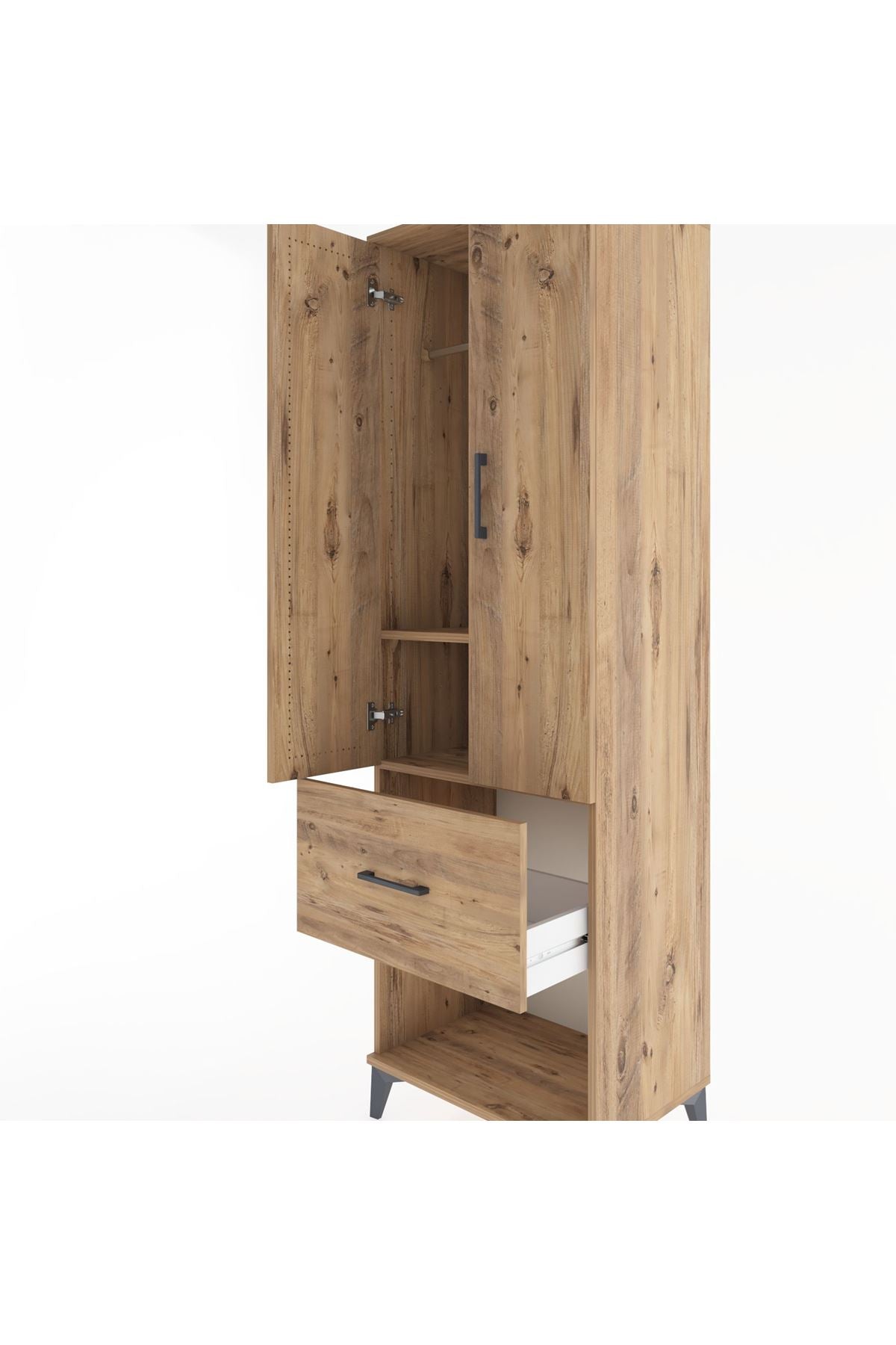 Hyperion Dolap 2 Raflı Tek Çekmeceli Tek Askılı 60x44x195 Çam-Çam