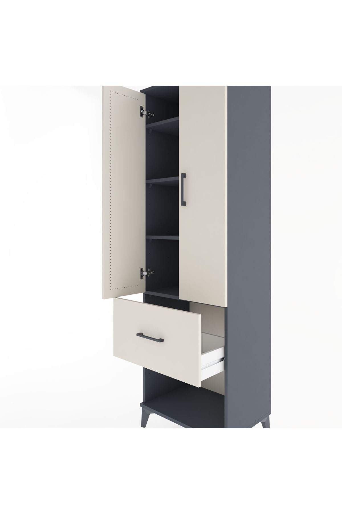 Hyperion Dolap 4 Raflı Tek Çekmeceli 2 Kapaklı 60x44x195 Antrasit-Aytaşı