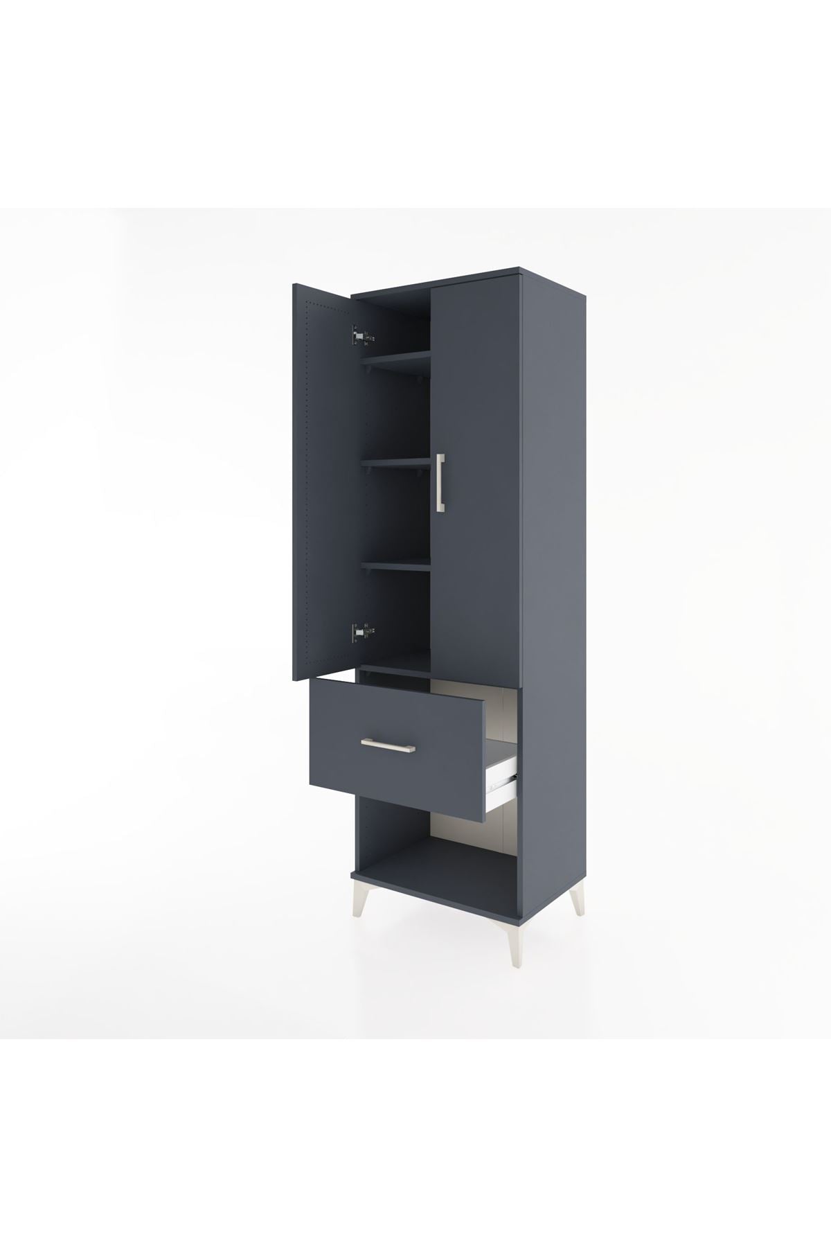 Hyperion Dolap 4 Raflı Tek Çekmeceli 2 Kapaklı 60x44x195 Antrasit-Antrasit