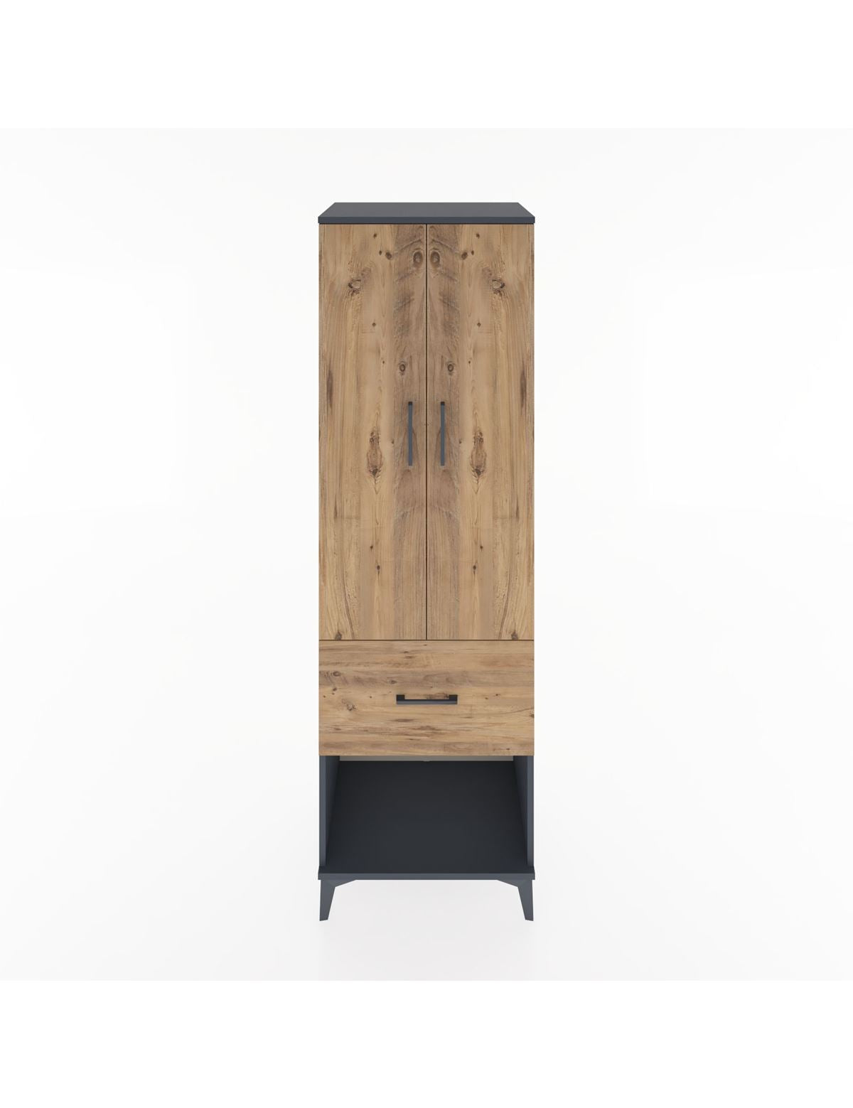 Hyperion Dolap 4 Raflı Tek Çekmeceli 2 Kapaklı 60x44x195 Antrasit-Çam