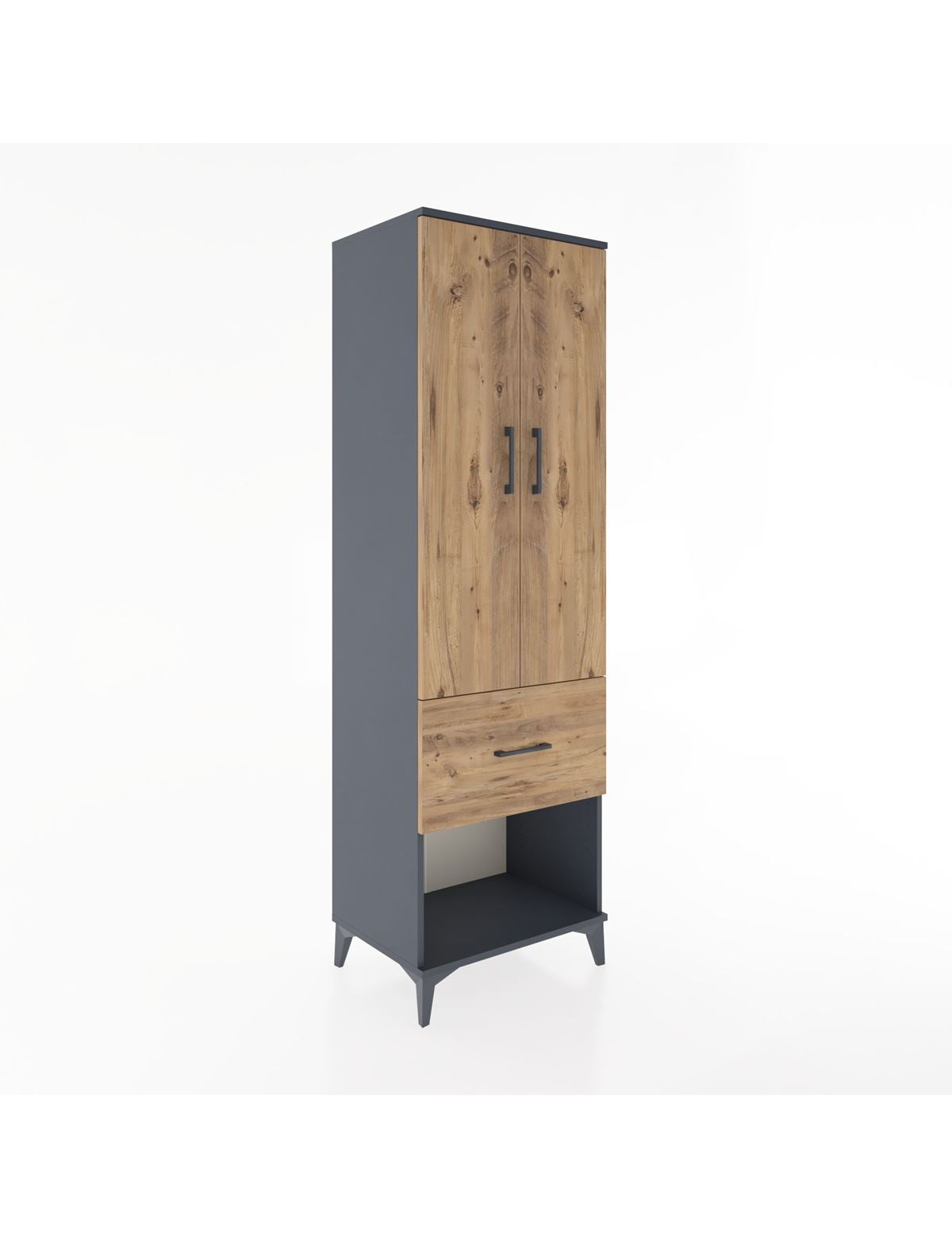 Hyperion Dolap 4 Raflı Tek Çekmeceli 2 Kapaklı 60x44x195 Antrasit-Çam