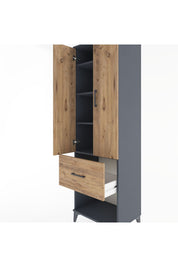 Hyperion Dolap 4 Raflı Tek Çekmeceli 2 Kapaklı 60x44x195 Antrasit-Çam