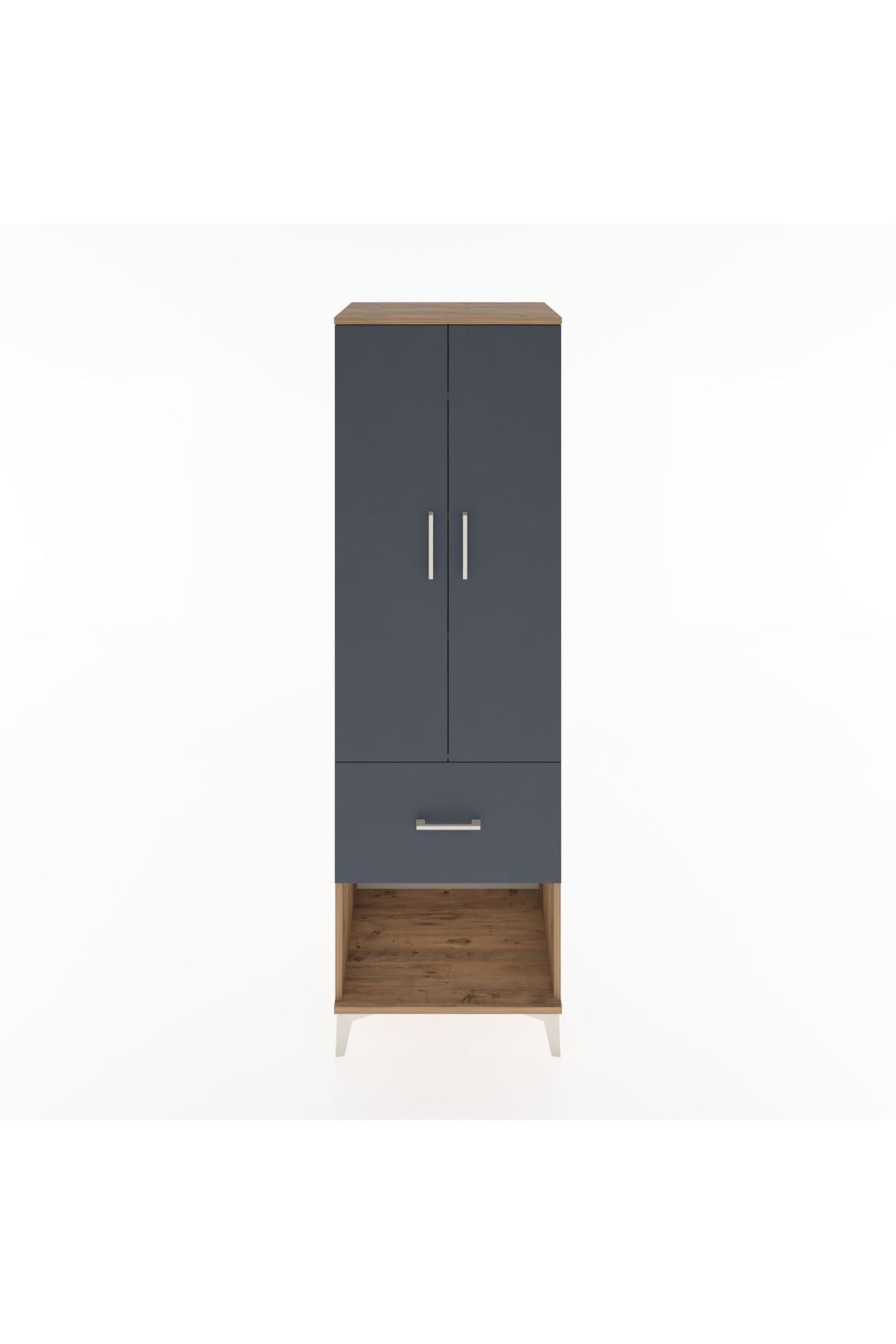 Hyperion Dolap 4 Raflı Tek Çekmeceli 2 Kapaklı 60x44x195 Çam-Antrasit