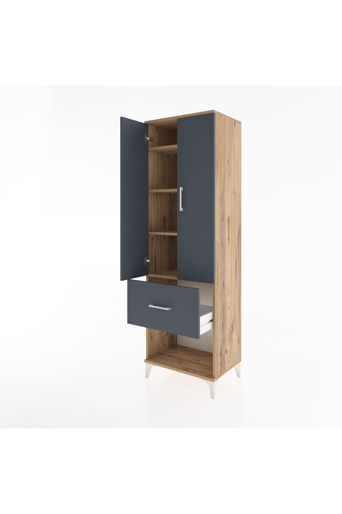 Hyperion Dolap 4 Raflı Tek Çekmeceli 2 Kapaklı 60x44x195 Çam-Antrasit