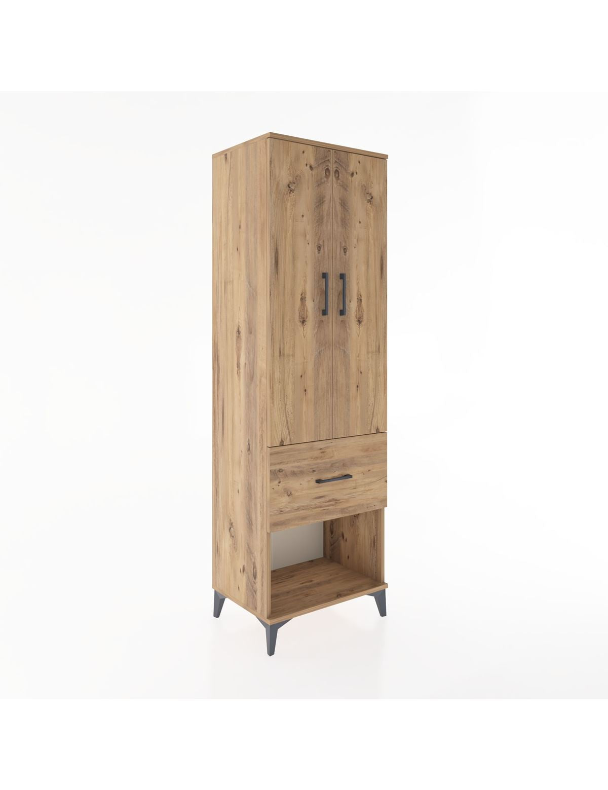 Hyperion Dolap 4 Raflı Tek Çekmeceli 2 Kapaklı 60x44x195 Çam-Çam