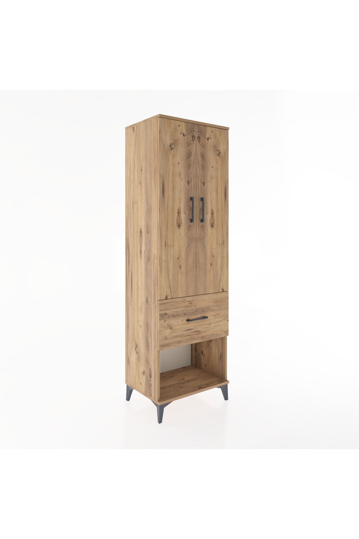 Hyperion Dolap 4 Raflı Tek Çekmeceli 2 Kapaklı 60x44x195 Çam-Çam