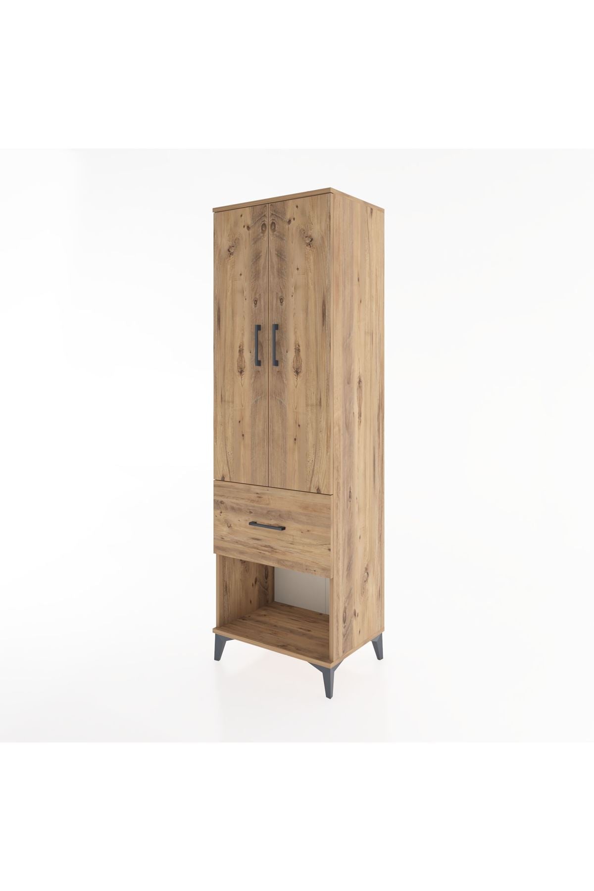 Hyperion Dolap 4 Raflı Tek Çekmeceli 2 Kapaklı 60x44x195 Çam-Çam