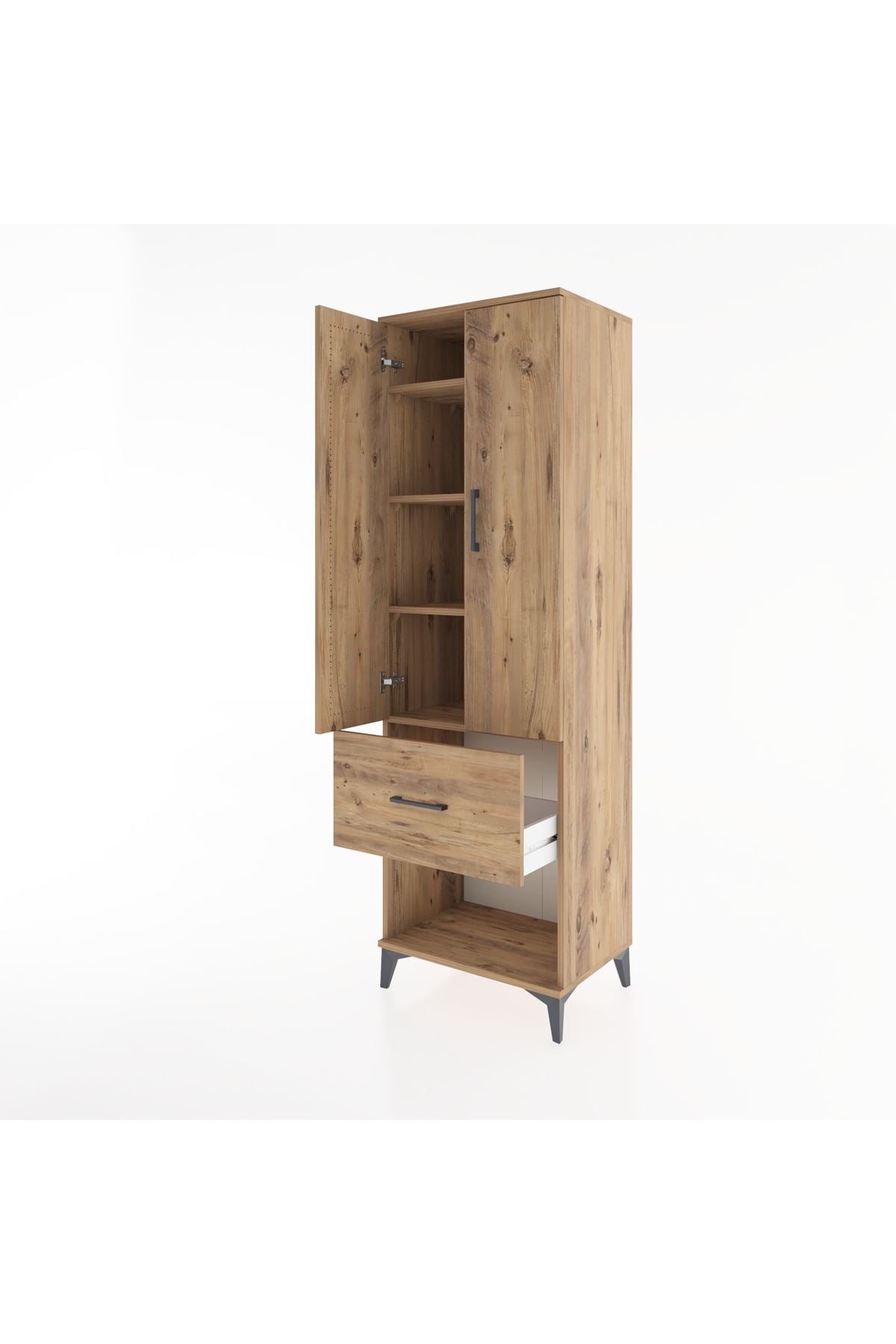 Hyperion Dolap 4 Raflı Tek Çekmeceli 2 Kapaklı 60x44x195 Çam-Çam