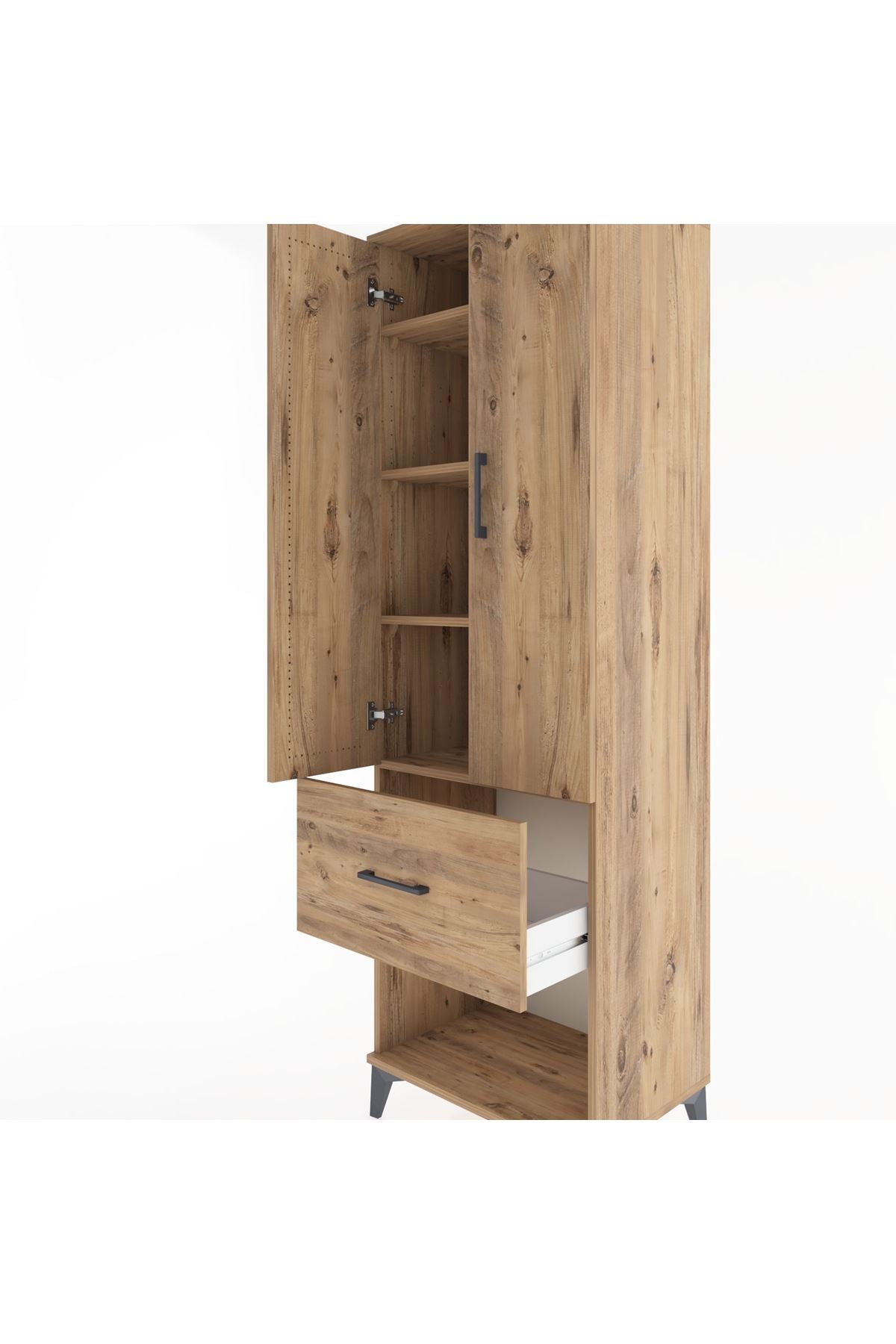 Hyperion Dolap 4 Raflı Tek Çekmeceli 2 Kapaklı 60x44x195 Çam-Çam