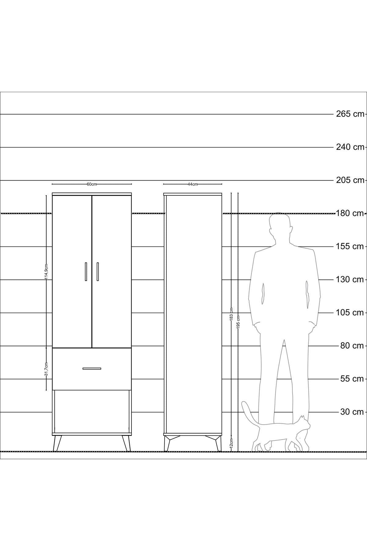Hyperion Dolap 4 Raflı Tek Çekmeceli 2 Kapaklı 60x44x195 Çam-Çam