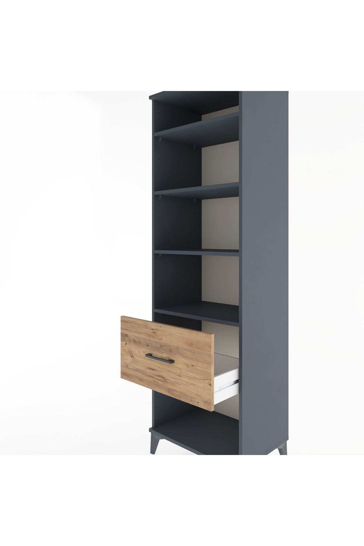 Hyperion Dolap 4 Raflı Tek Çekmeceli 60x44x195 Antrasit-Çam