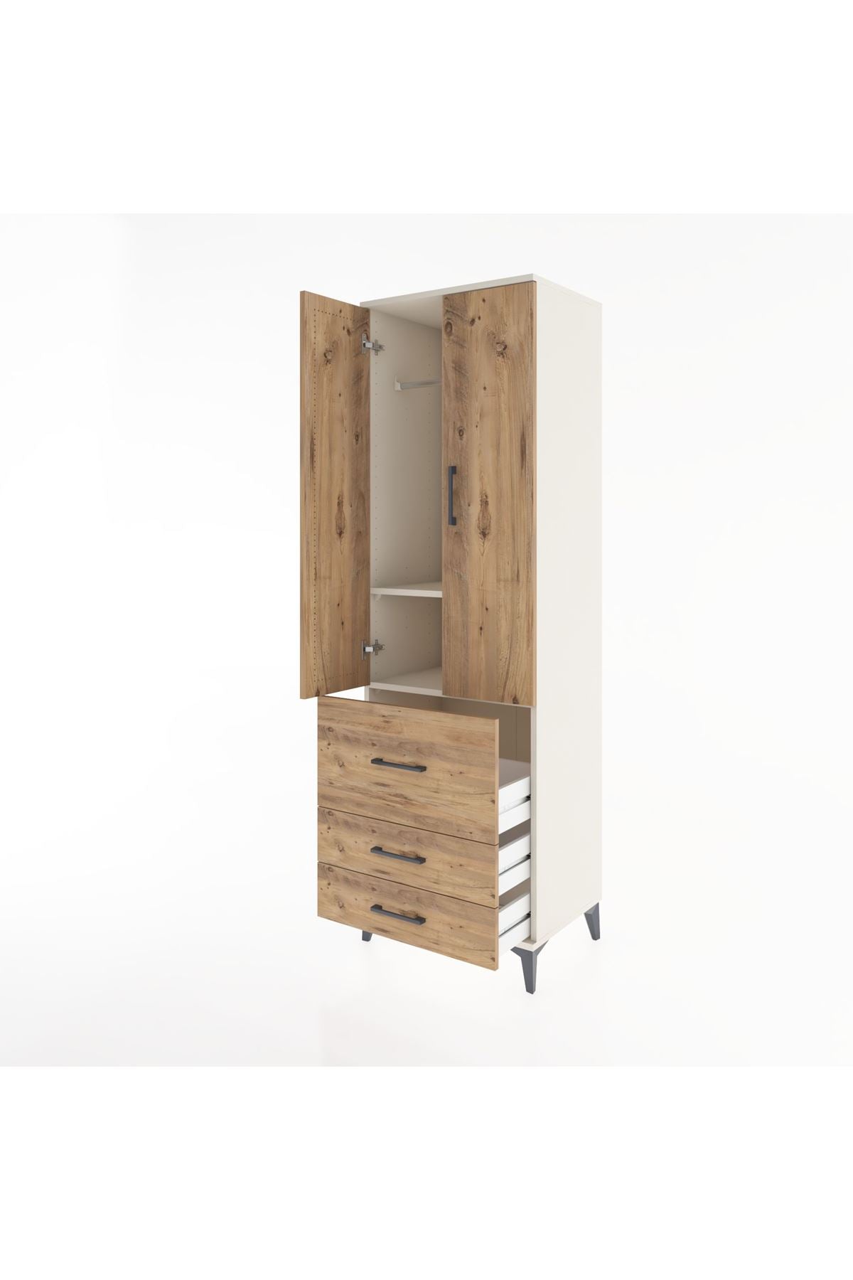 Hyperion Dolap 2 Raflı 3 Çekmeceli Tek Askılı 60x44x195 Aytaşı-Çam