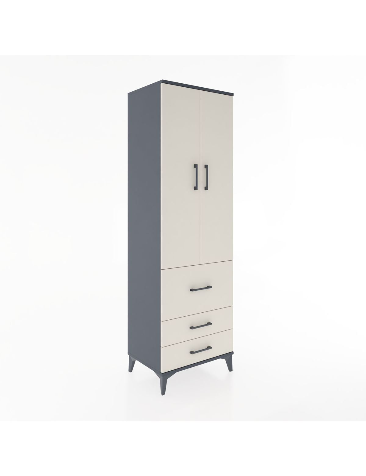 Hyperion Dolap 2 Raflı 3 Çekmeceli Tek Askılı 60x44x195 Antrasit-Aytaşı