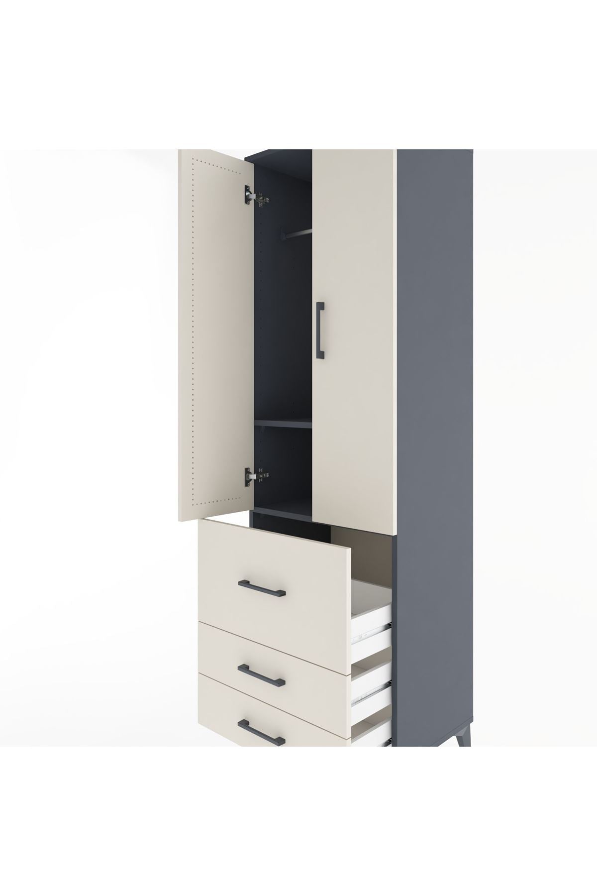 Hyperion Dolap 2 Raflı 3 Çekmeceli Tek Askılı 60x44x195 Antrasit-Aytaşı